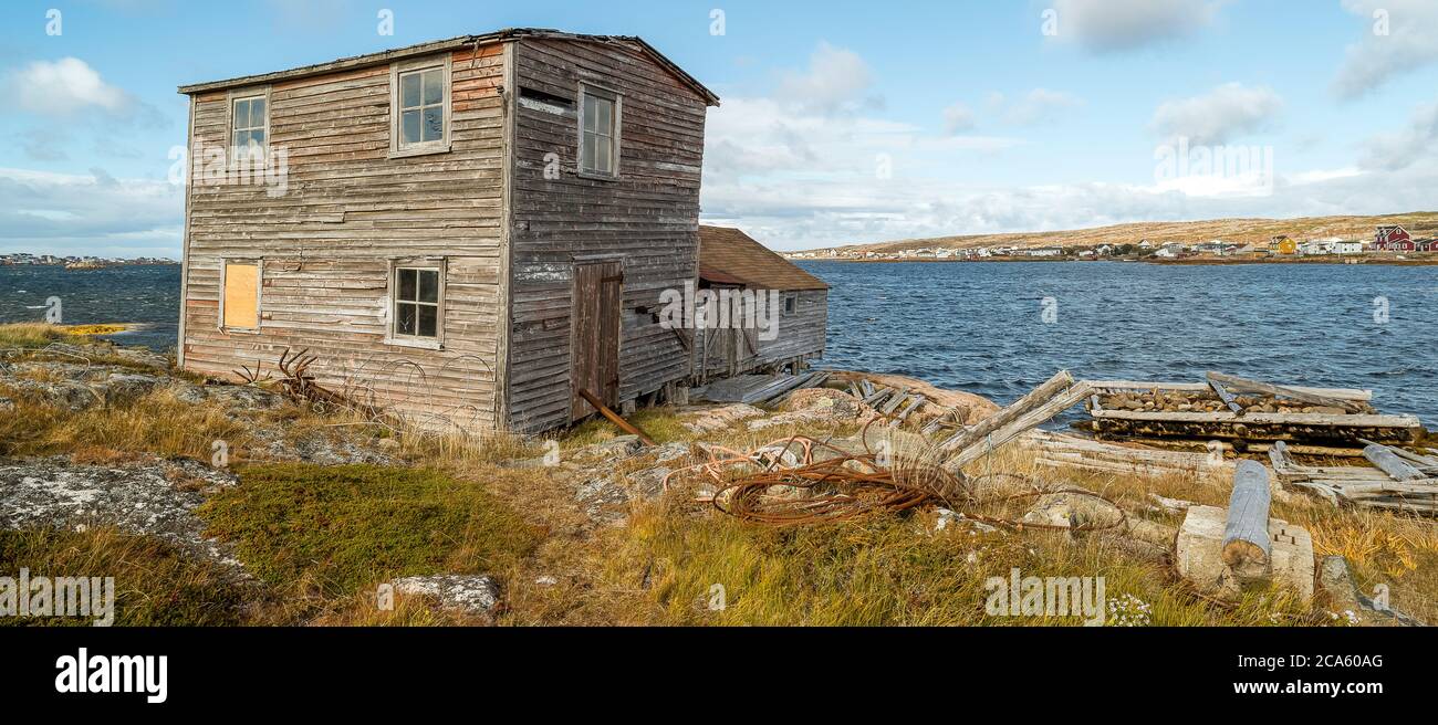 Fishing stage, Joe Batts Arm, Fogo Island, Newfoundland Island, Canada Stock Photo