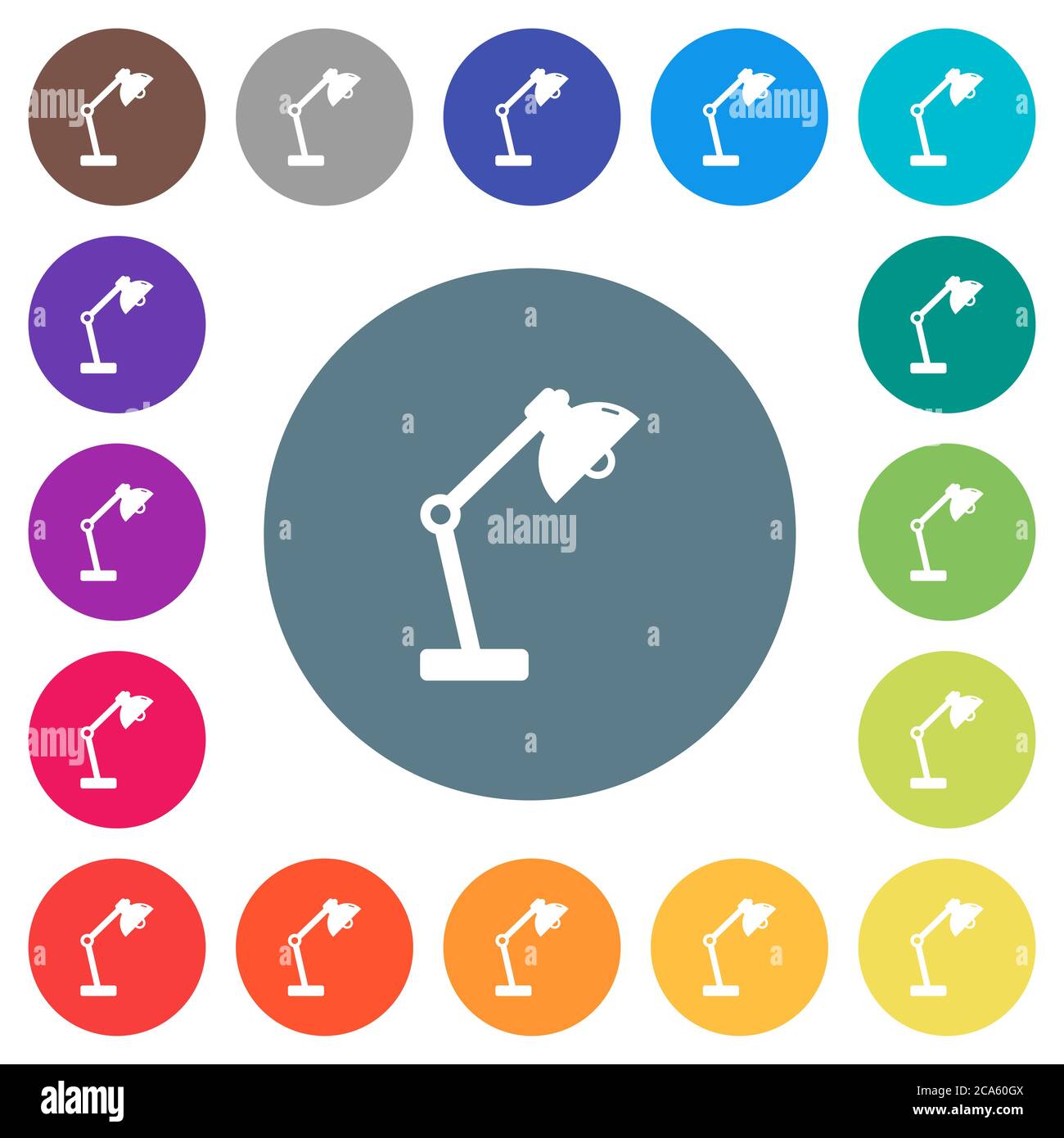 Desk lamp flat white icons on round color backgrounds. 17 background ...