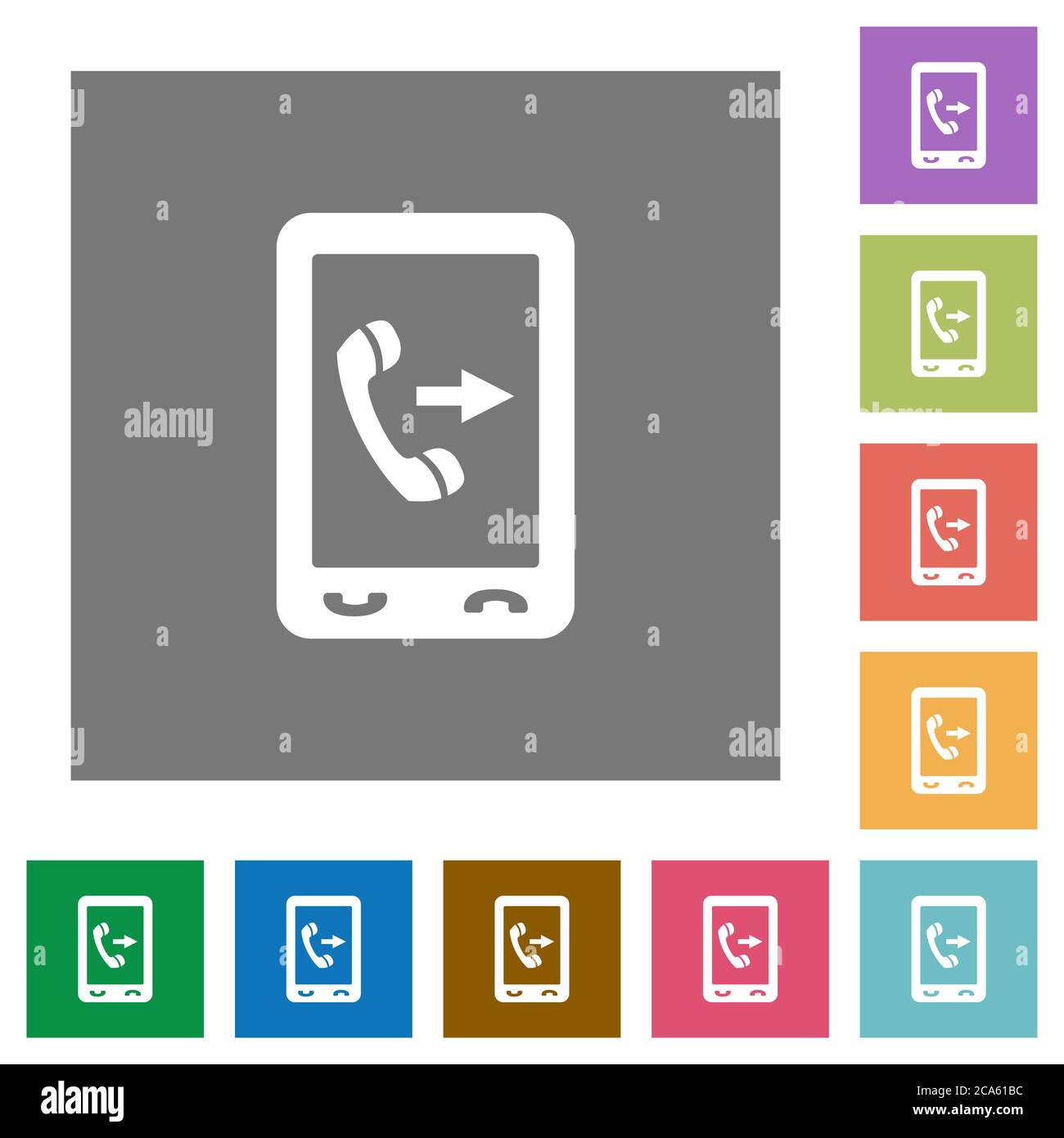 Outgoing mobile call flat icons on simple color square backgrounds Stock Vector