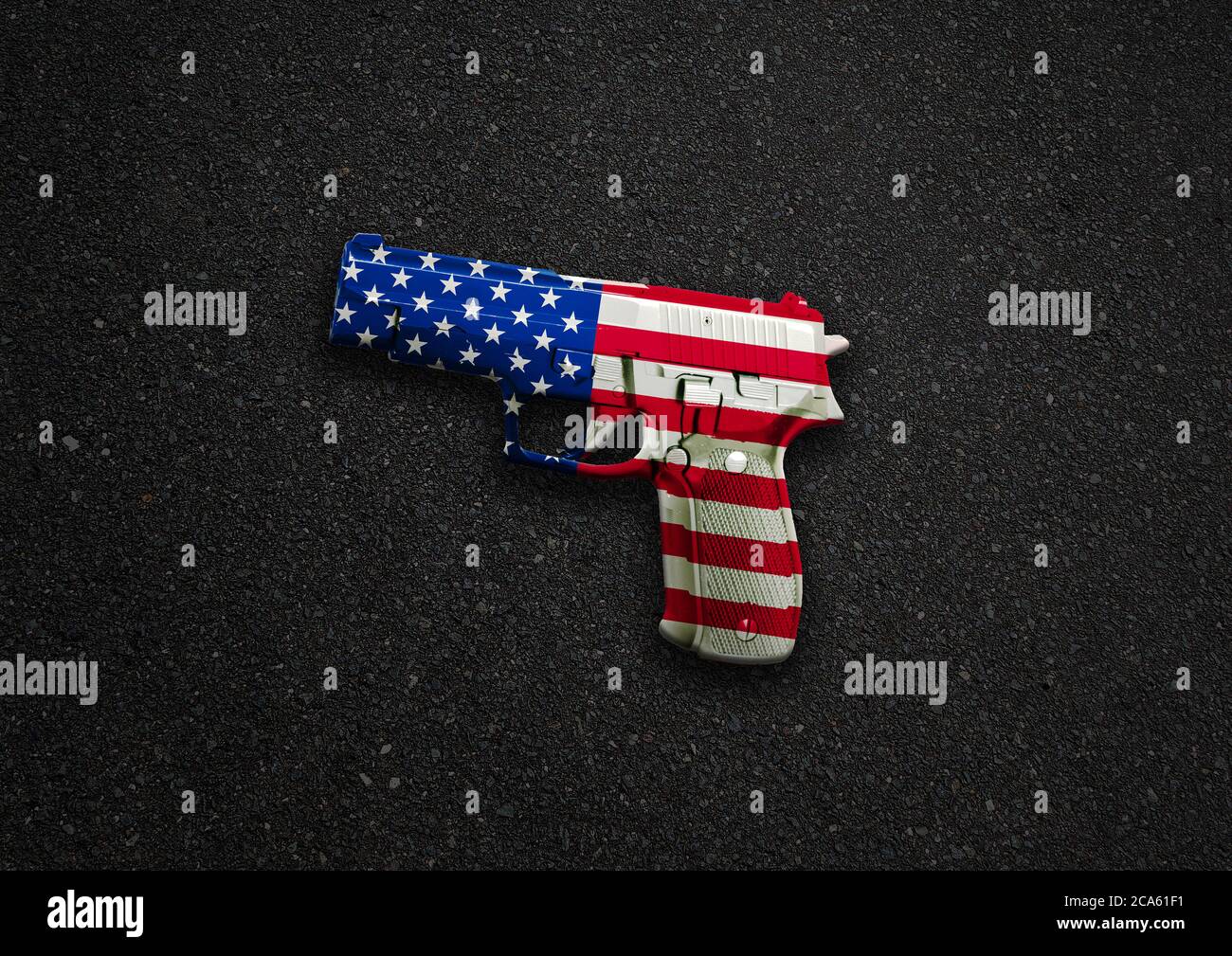 A handgun illustration with stars and stripes of the american flag