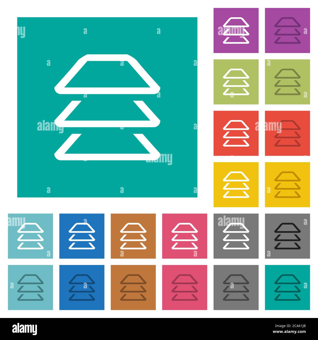 Multiple layers multi colored flat icons on plain square backgrounds. Included white and darker icon variations for hover or active effects. Stock Vector
