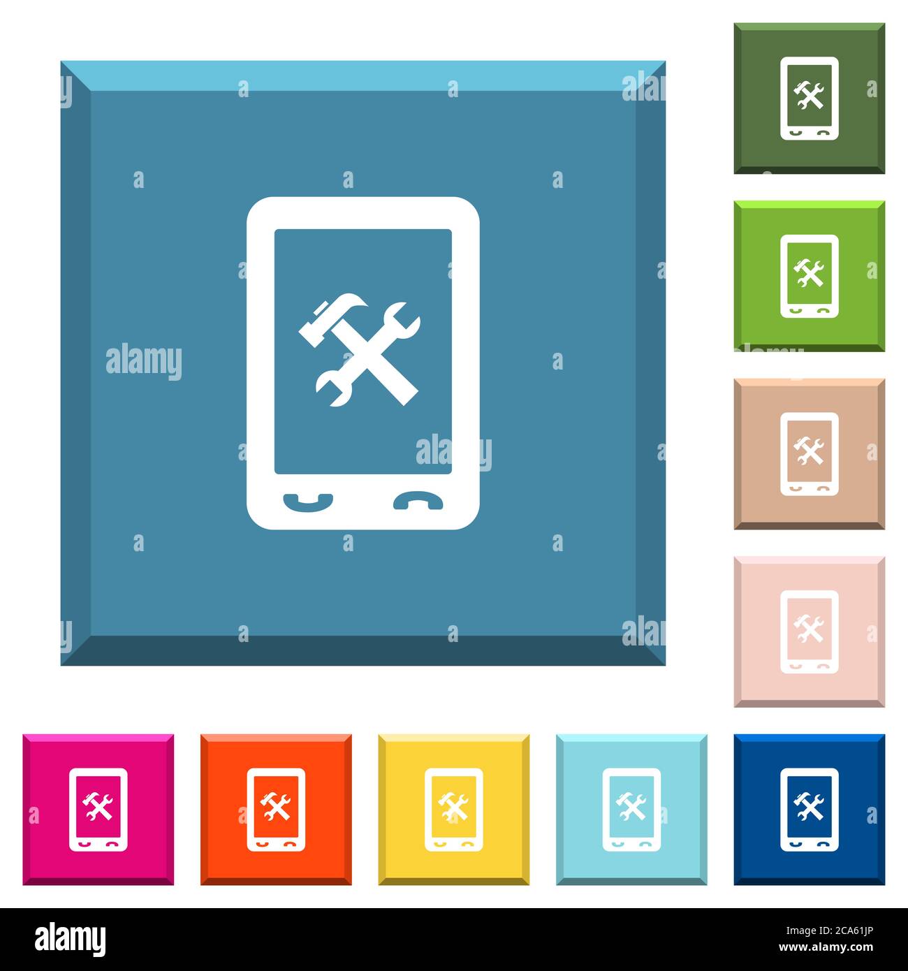 Mobile maintenance white icons on edged square buttons in various ...