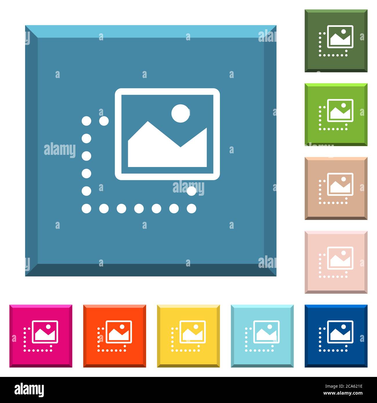 Drag image to top right white icons on edged square buttons in various ...