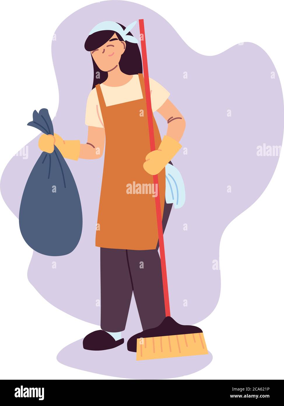 cleaning service woman with gloves and cleaning utensils vector ...