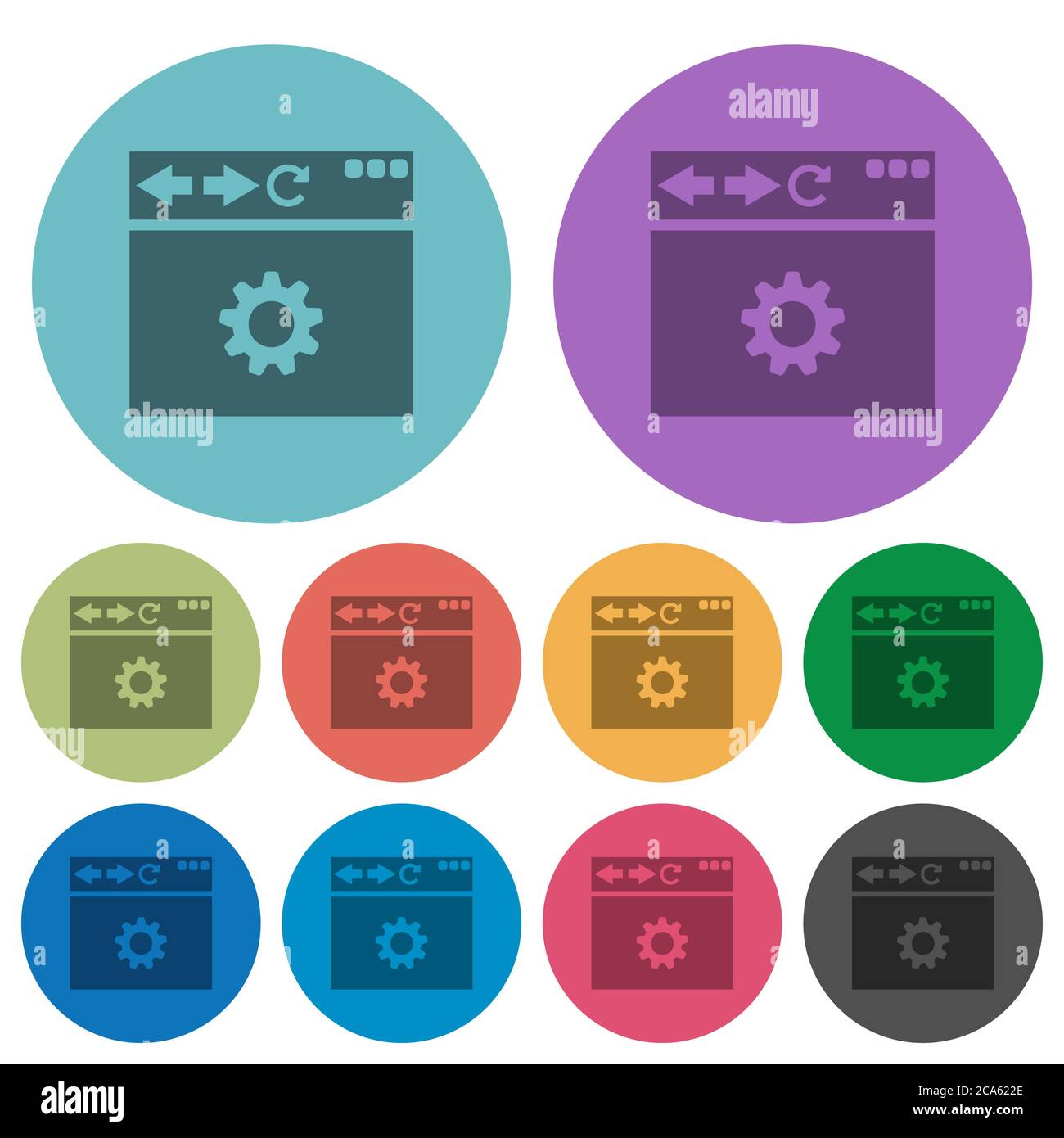 Browser settings darker flat icons on color round background Stock Vector
