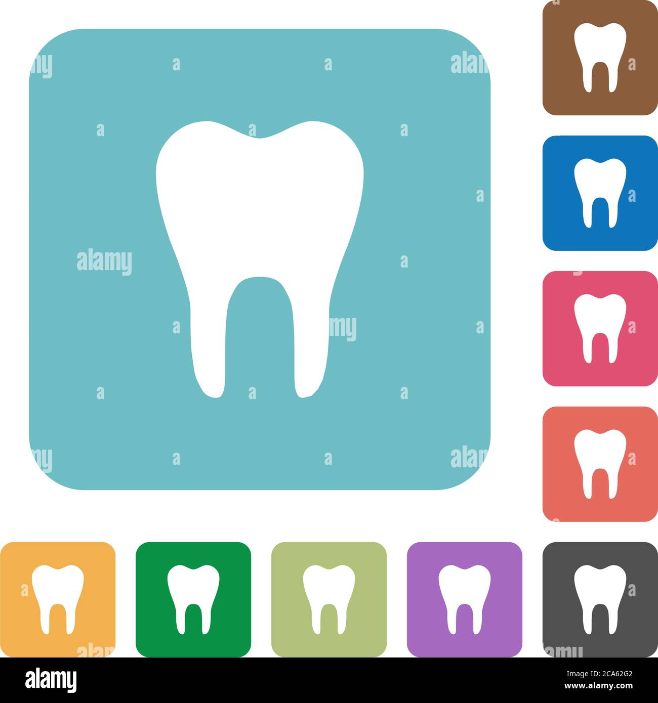 Single tooth white flat icons on color rounded square backgrounds Stock Vector