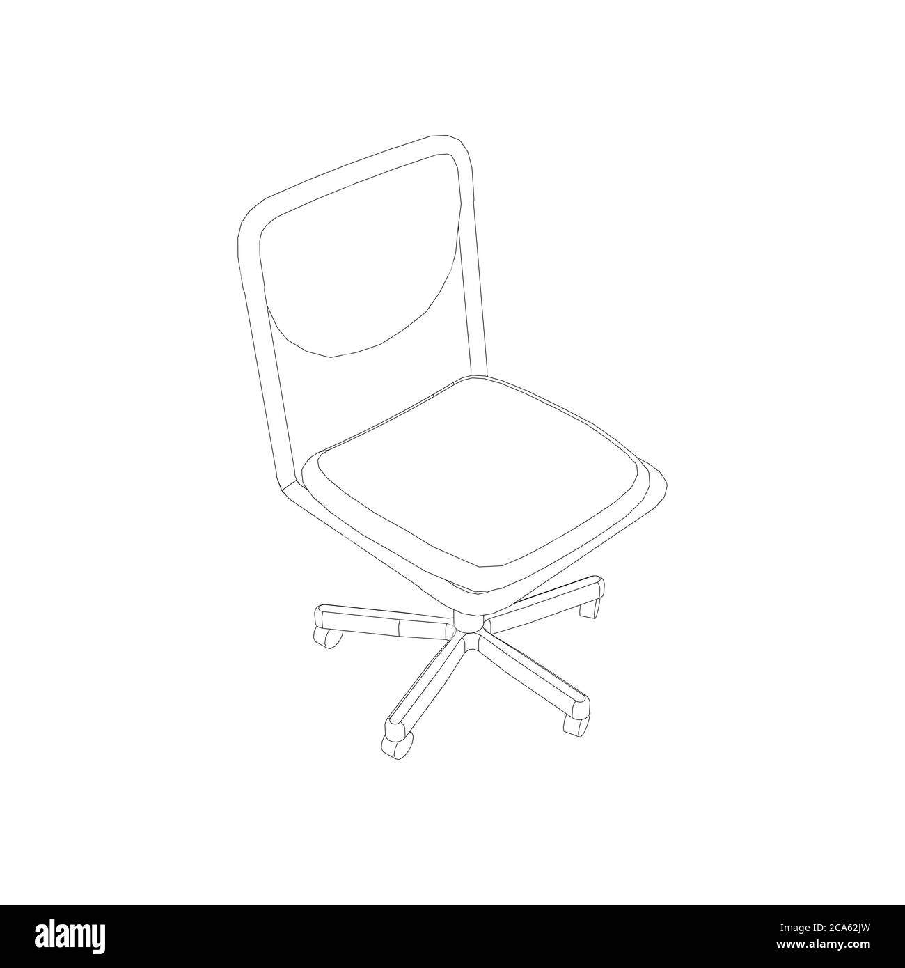 Contour of a computer chair from black lines on a white background. Isometric view. Vector illustration. Stock Vector