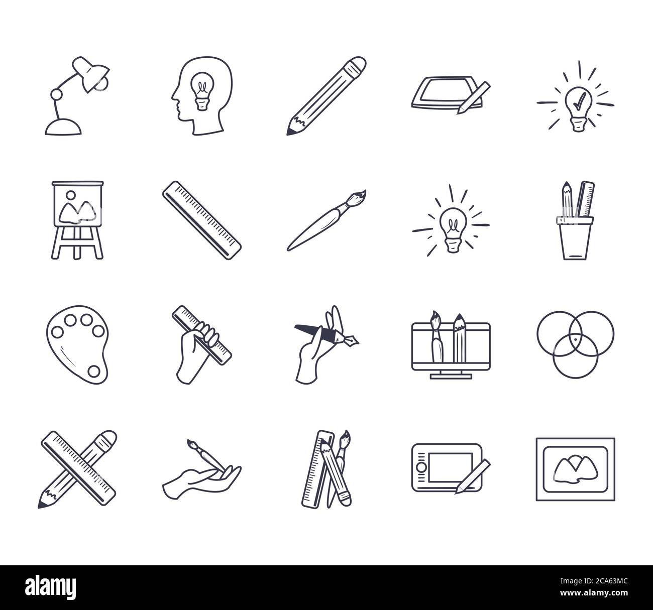 line style icon set design, Art design and creativity theme Vector ...