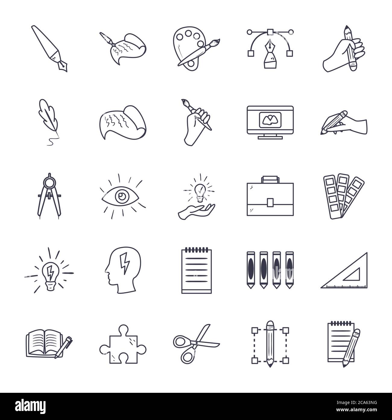 line style icon set design, Art design and creativity theme Vector ...