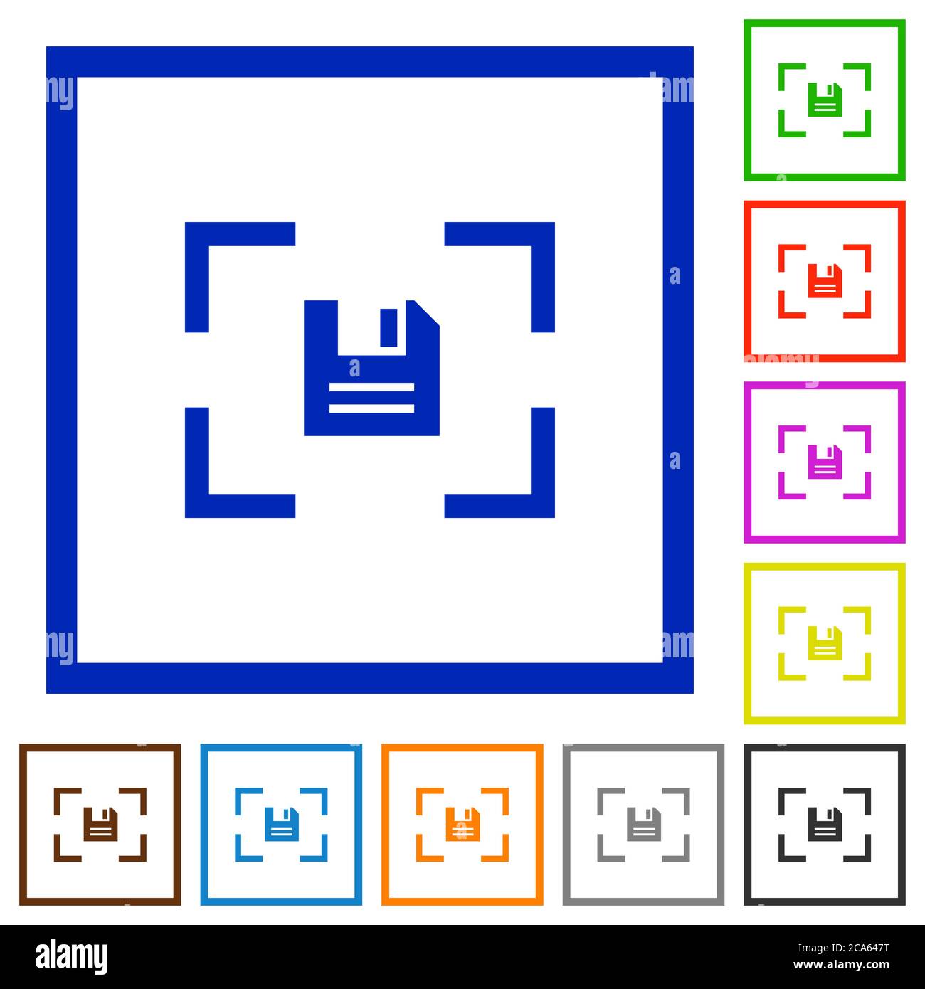 Camera save image flat color icons in square frames on white background ...