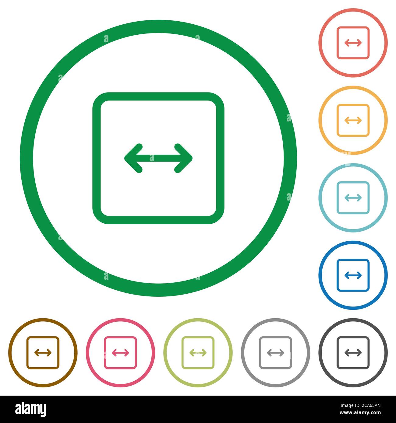 Adjust object width flat color icons in round outlines on white background Stock Vector