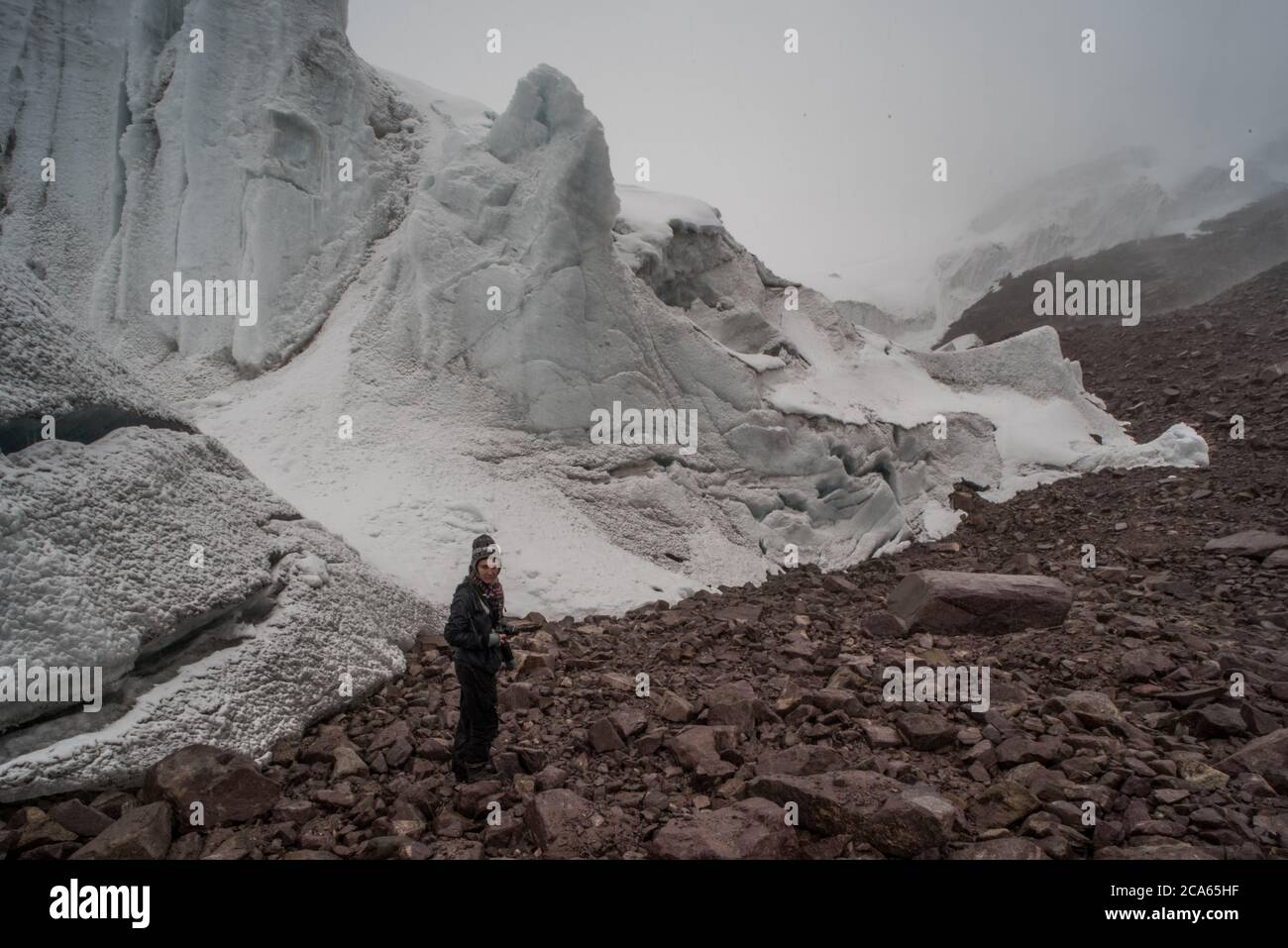 The edge of a high altitude glacier in the Peruvian Andes Stock Photo