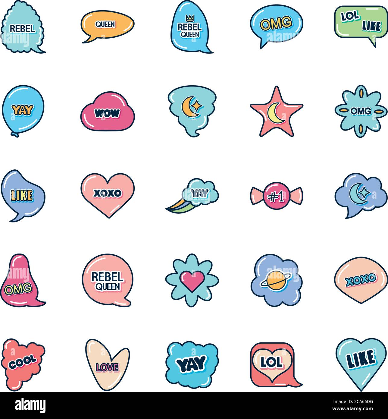 speech bubbles and slang bubbles icon set over white background, flat