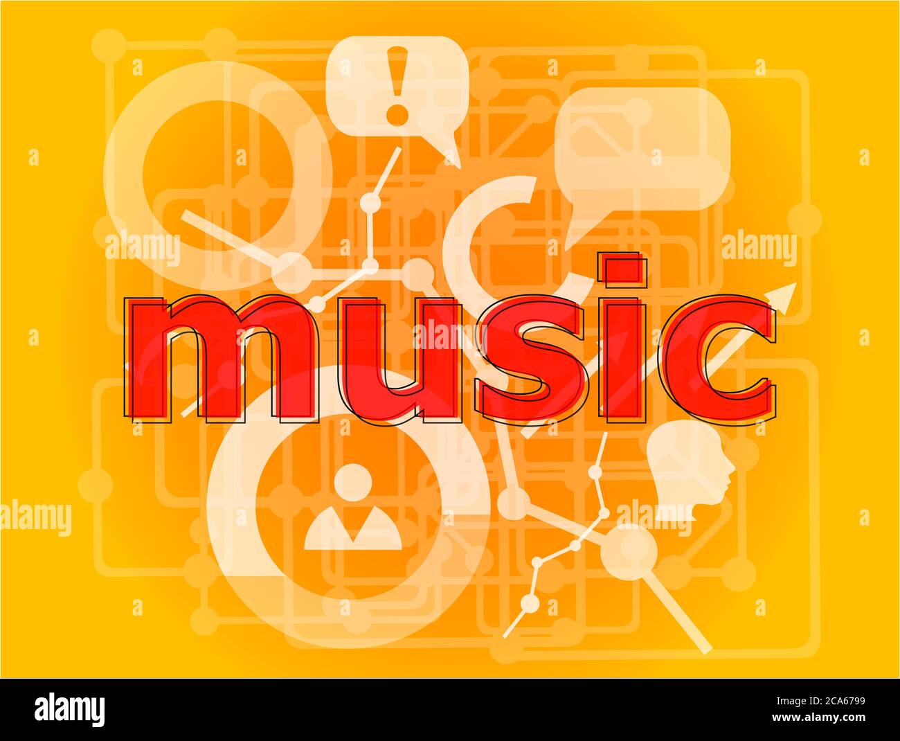 Text Music on digital background. Social concept . Big set of infographics elements Stock Photo