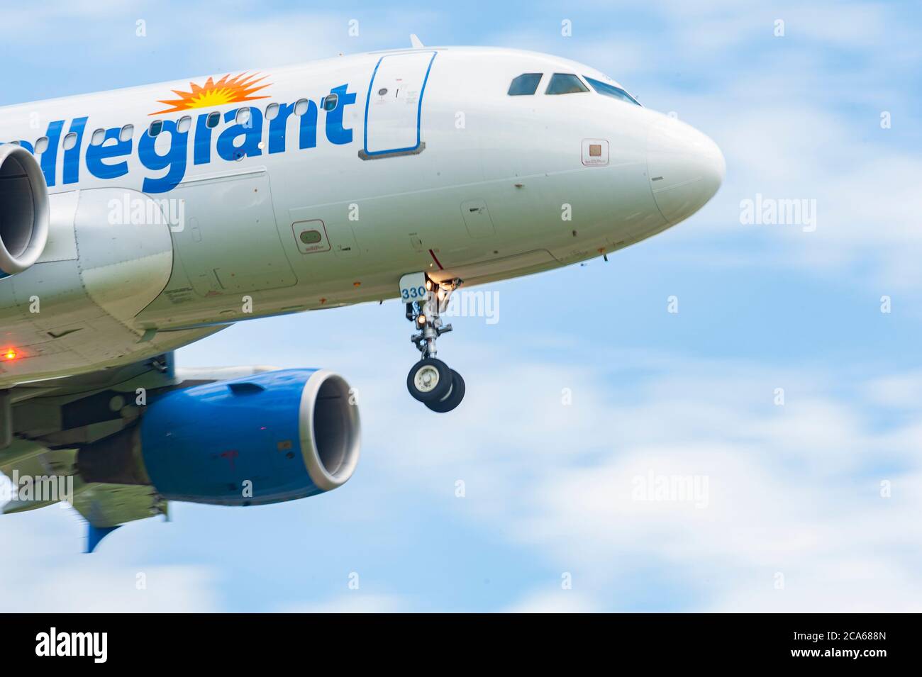 Alliegiant Airlines landing at Bluegrass Airport in Lexington Kentucky