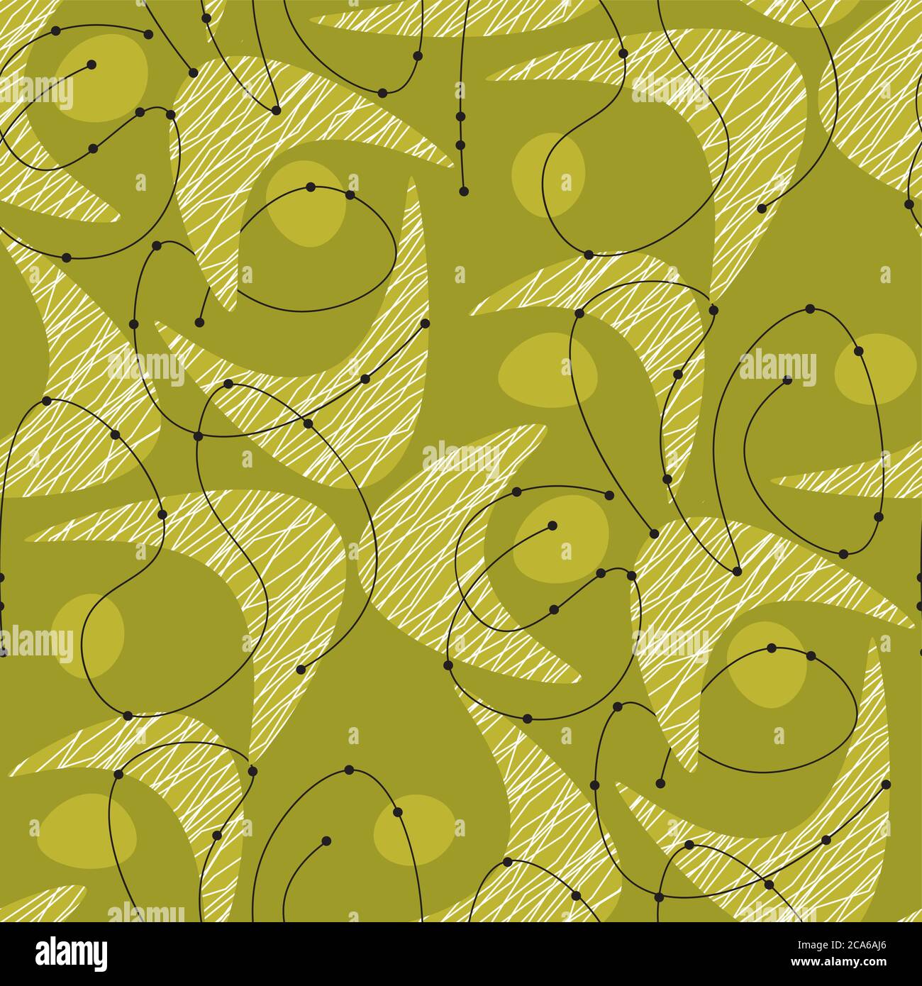 Midcentury vibes green pattern with boomerang shapes. Retro style geometric forms and lines seamless pattern for background, fabric, textile, wrap, su Stock Vector
