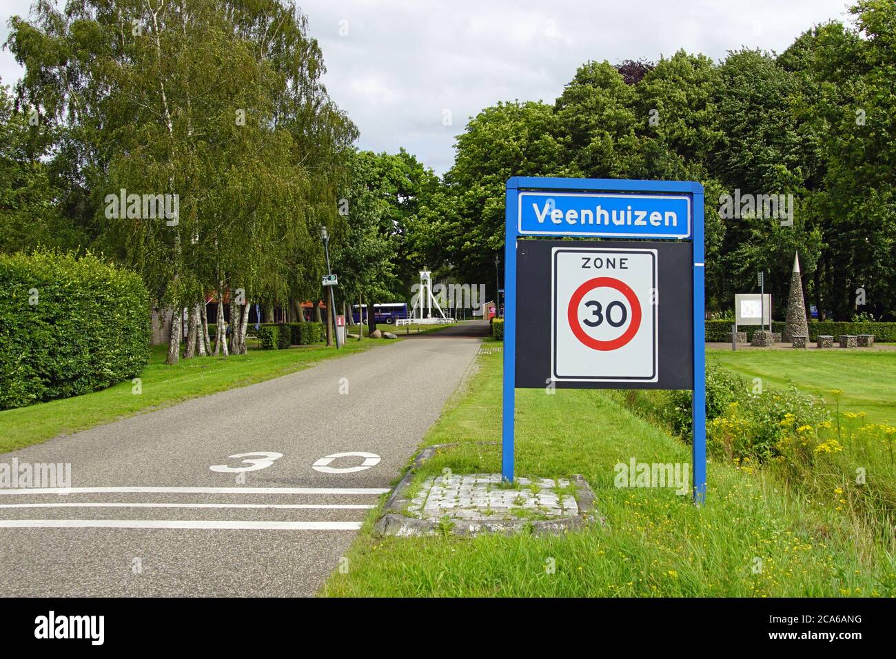 Veenhuizen, the Netherlands - July 29, 2020: City entrance sign of the Dutch town of Veenhuizen. Stock Photo