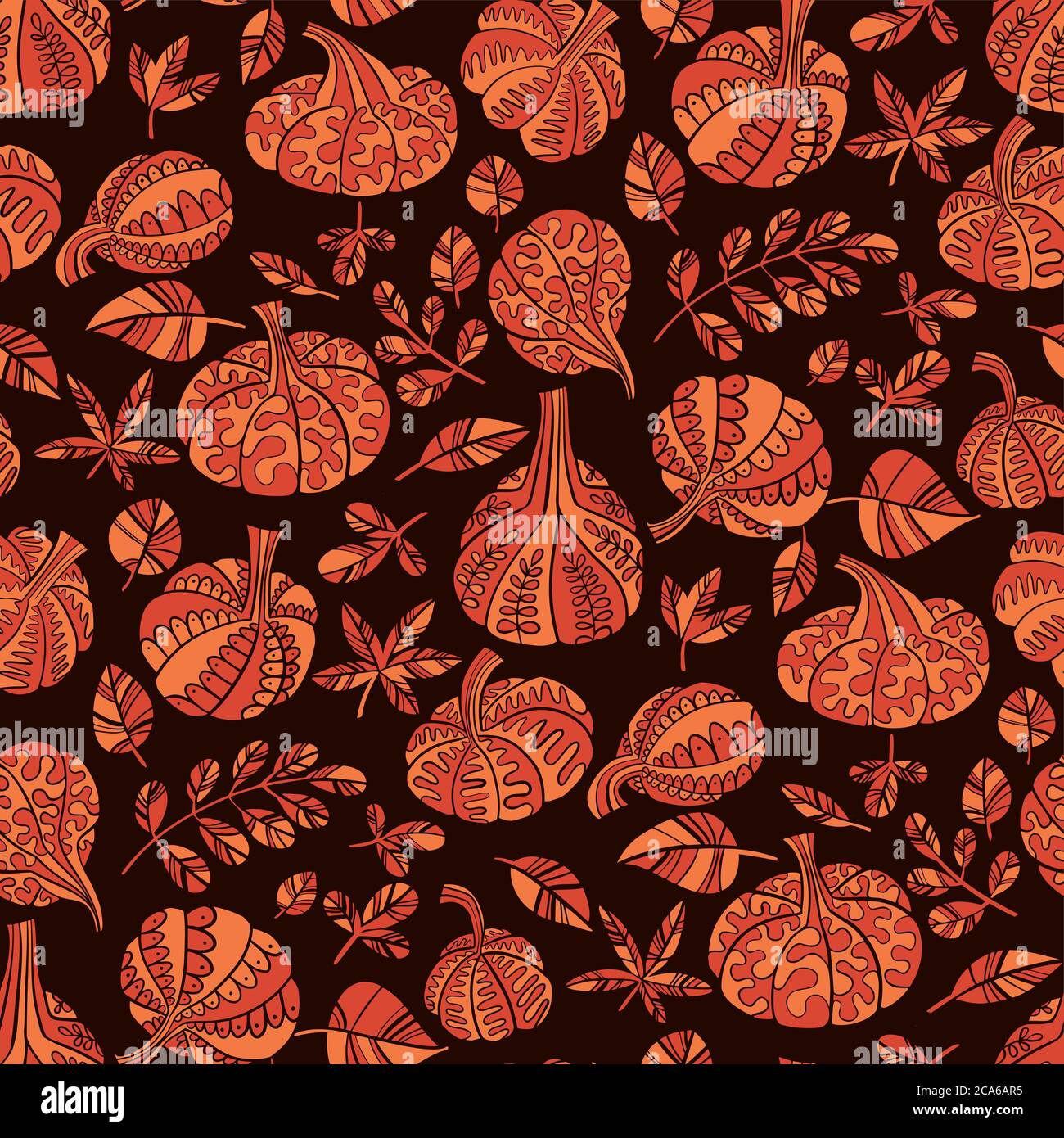 Black and orange folk style pumpkin seamless pattern for background ...