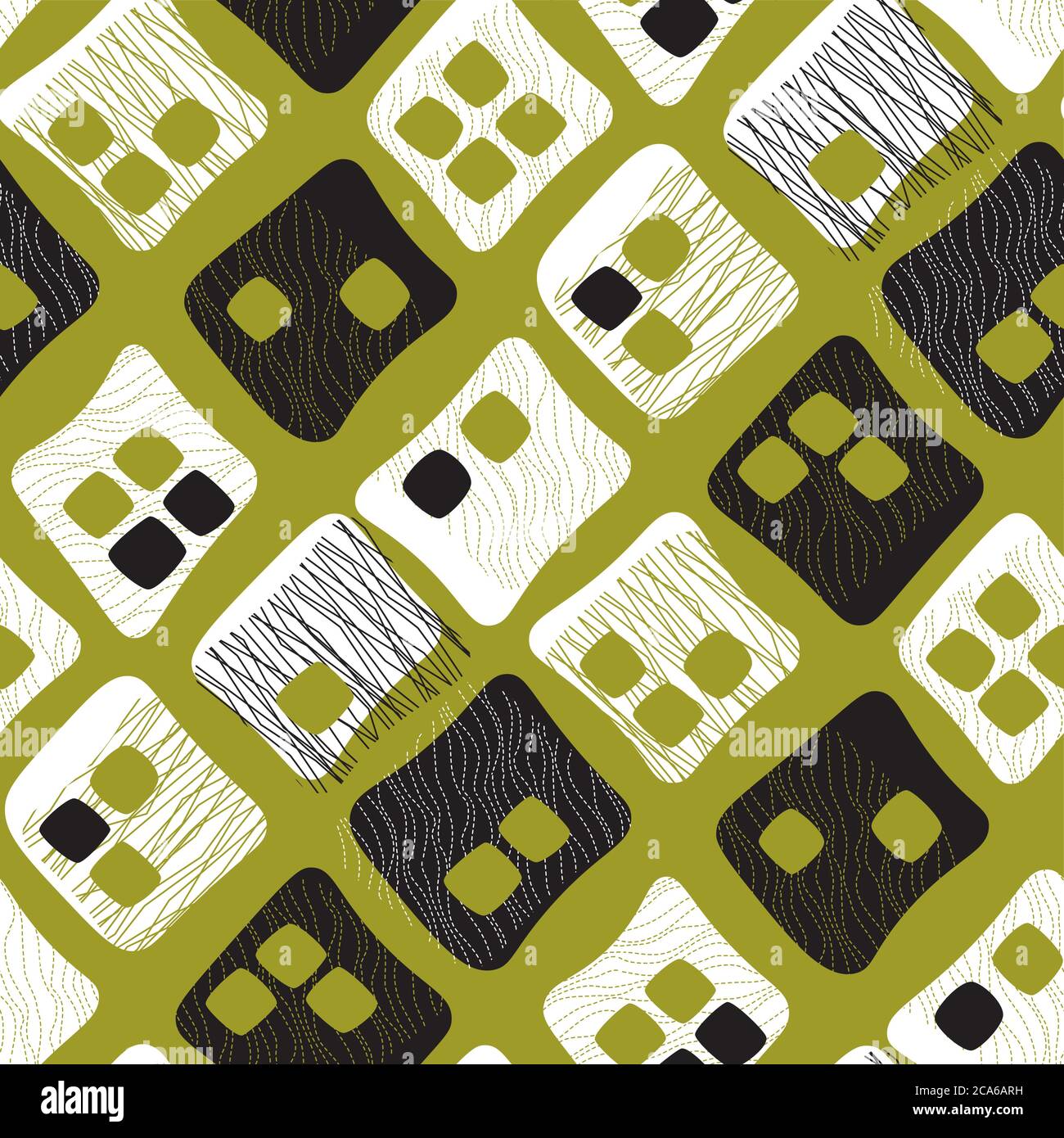 Midcentury vibes checkered pattern in chartreuse color. Retro style seamless pattern for background, fabric, textile, wrap, surface, web and print des Stock Vector