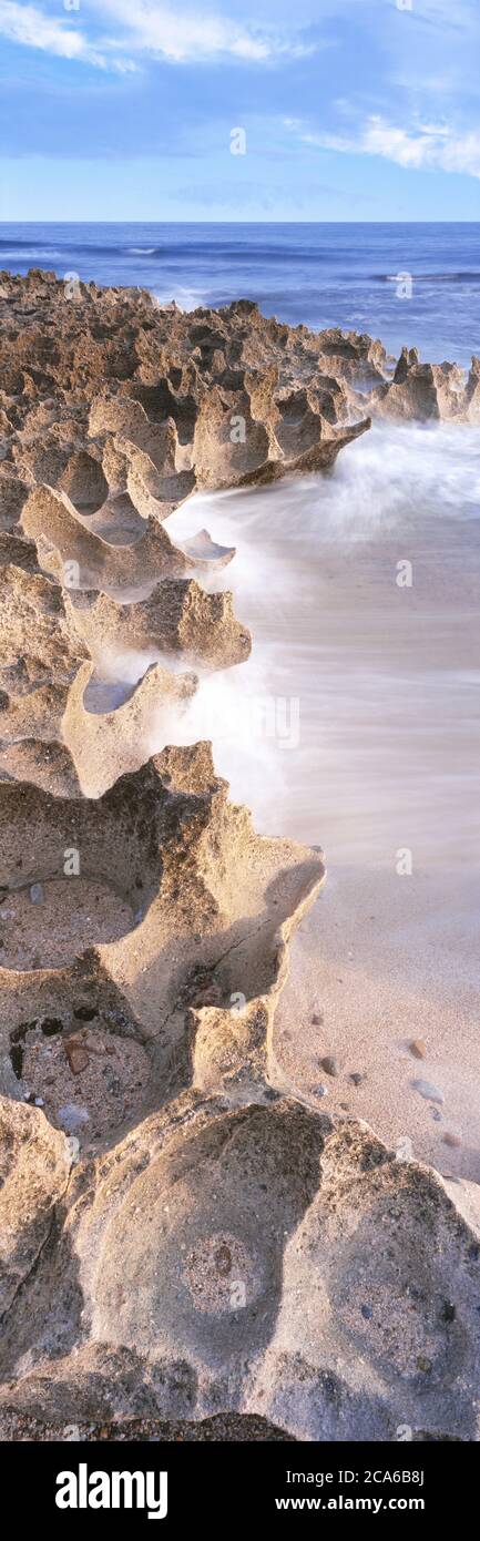 Eroded shoreline, Sea of Cortez, El Cardonal, Baja California Sur, Mexico Stock Photo