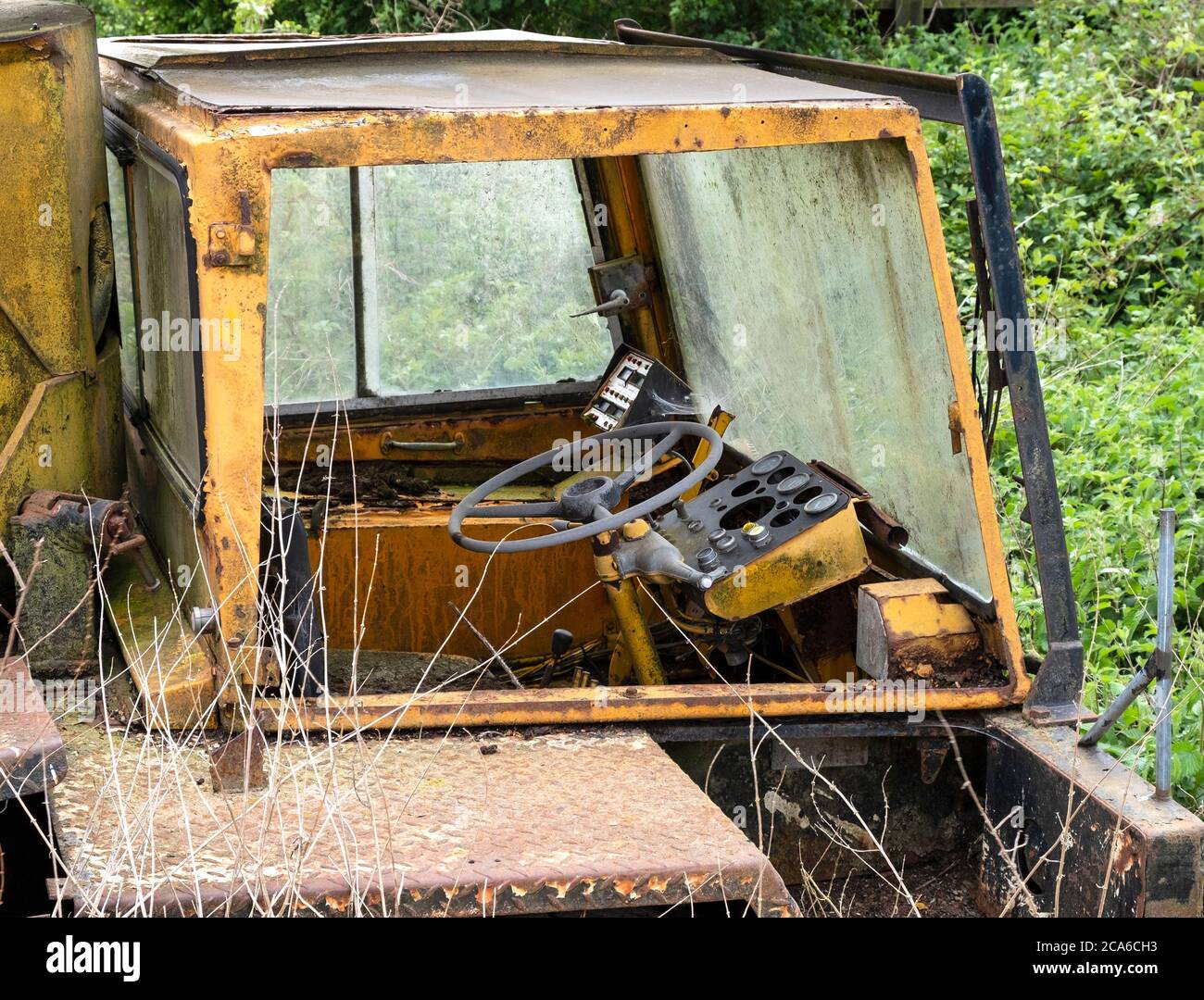 Old mobile crane cab controls Stock Photo Alamy