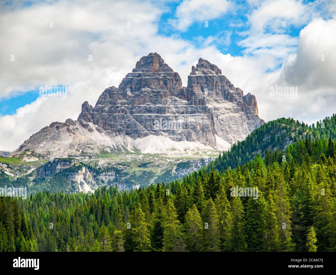 Tre Cime di Lavaredo Mountain. Dolomites, Italy. Stock Photo
