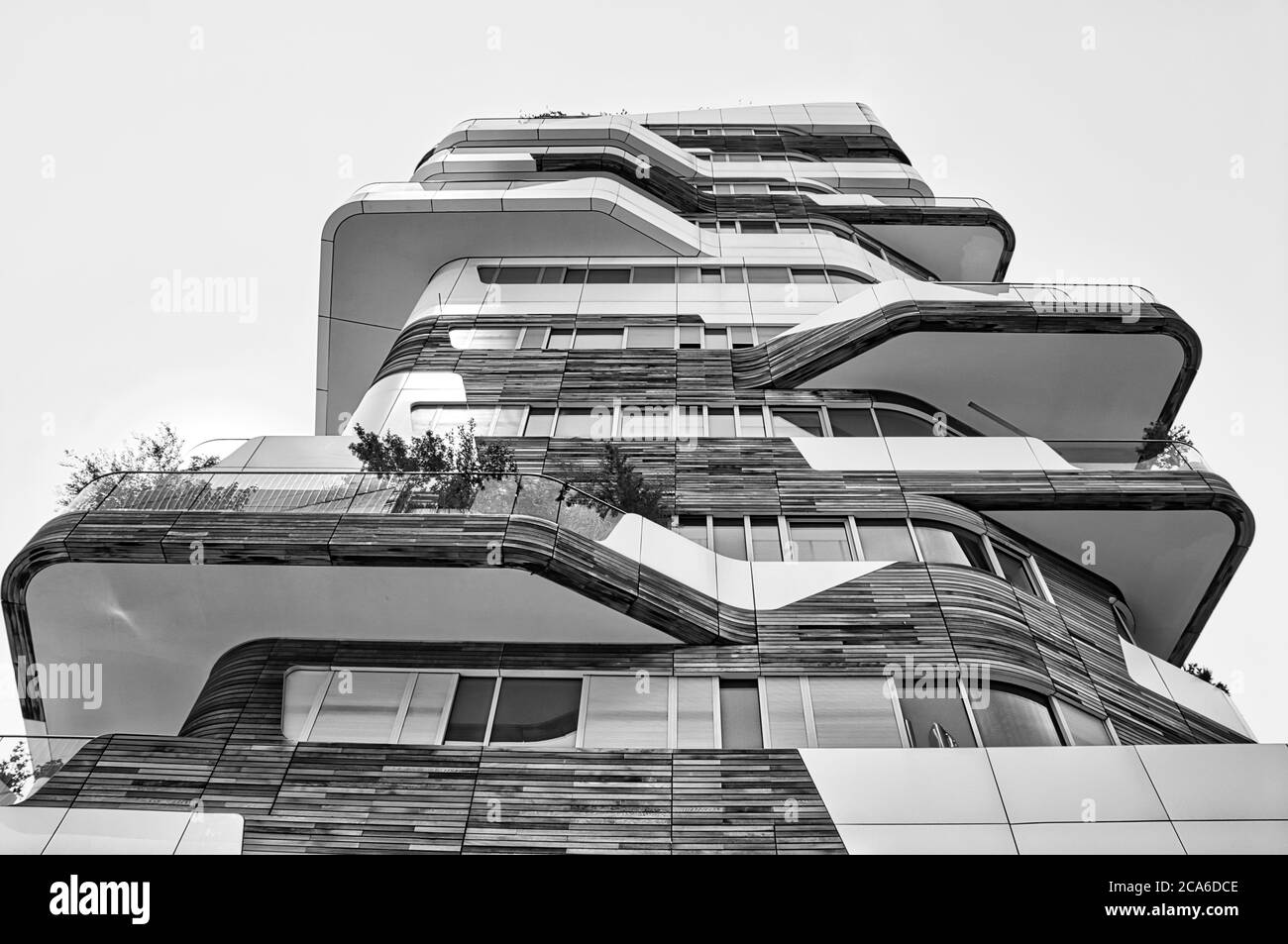 Milan, Italy 08.03.2020: New and modern Hadid residential complex in Citylife district of Milan designed by Zaha Hadid architect next to the Three Tow Stock Photo