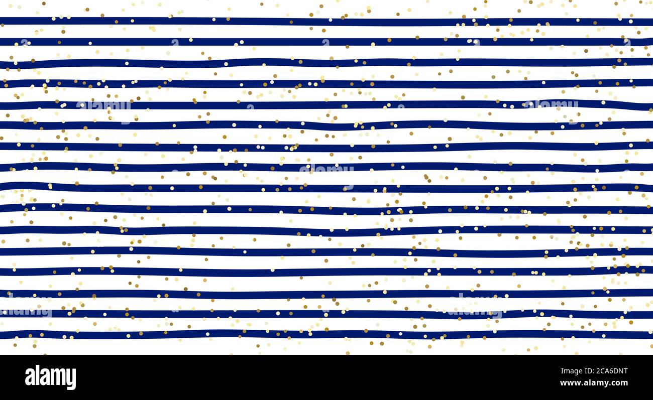 Abstract blue stripes pattern and gold glitter background and texture. Vector illustration Stock Vector