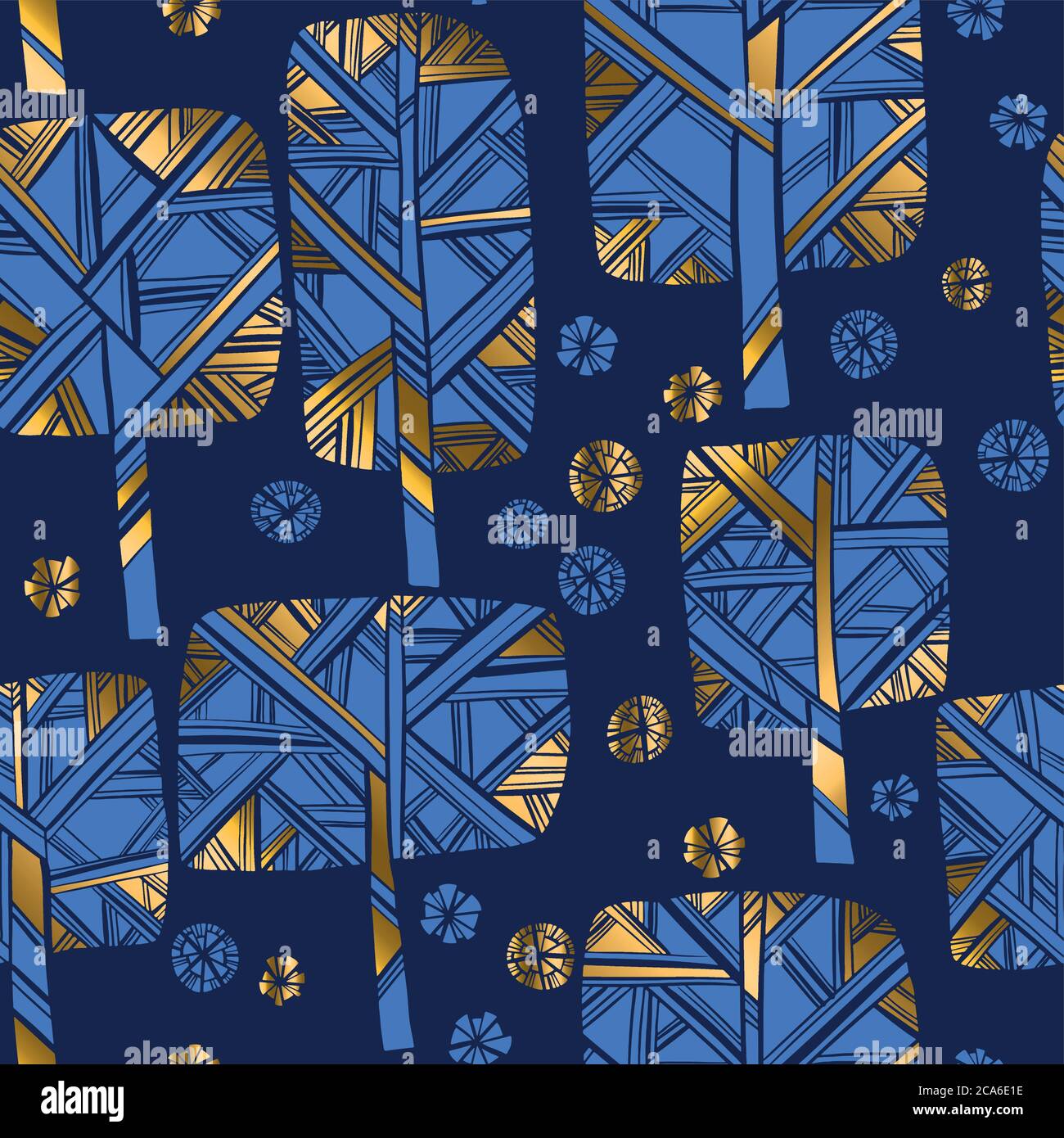 Image showcasing Luxury gold and blue xmas tree silhouette seamless pattern for ...
