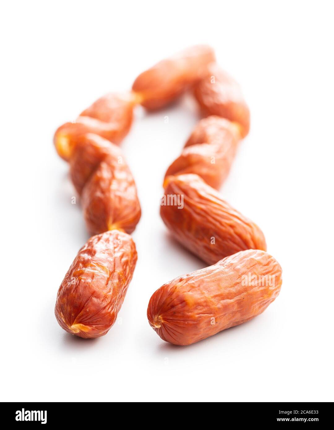 Mini salami sausages isolated on white background Stock Photo Alamy