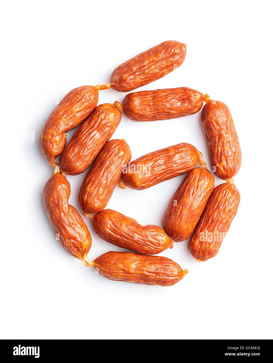 Mini salami sausages isolated on white background Stock Photo Alamy