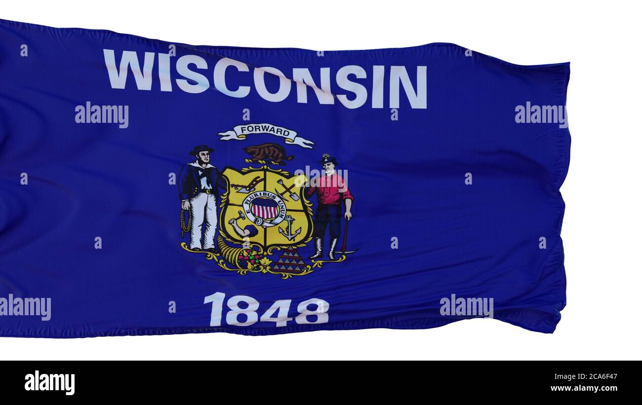 Wisconsin Flag isolated on white background. 3d illustration Stock