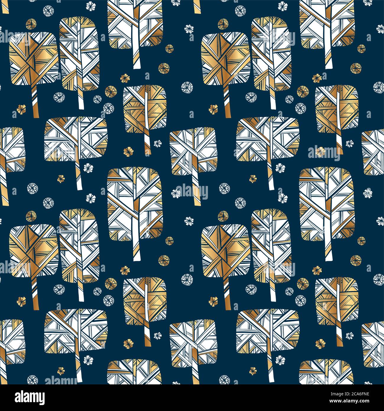 Silhouette winter tree luxury seamless pattern for background, fabric, textile, wrap, surface, web and print design. Snowflakes and park rapport. Stock Vector
