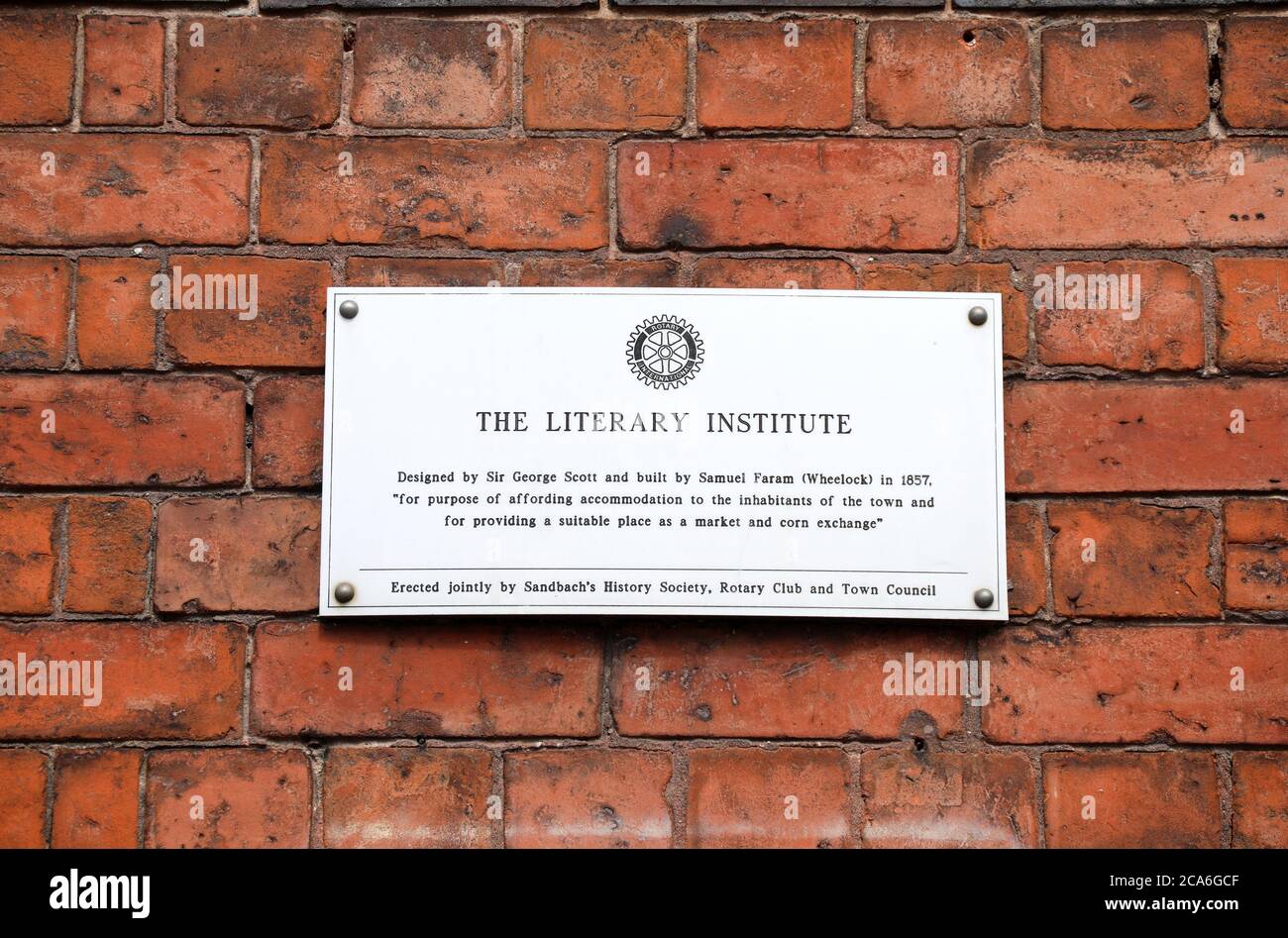 Information plaque on The Literary Institute in Sandbach Stock Photo