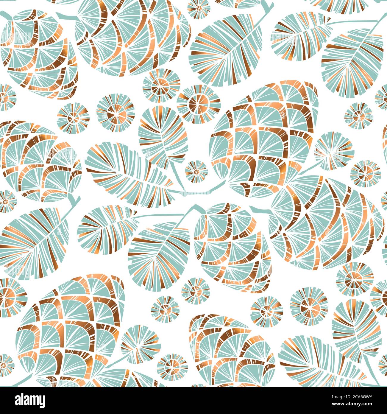 Xmas vibes pastel teal green pine cone seamless pattern for background, wrap, fabric, textile, wrap, surface, web and print design. Gold and pale blue Stock Vector