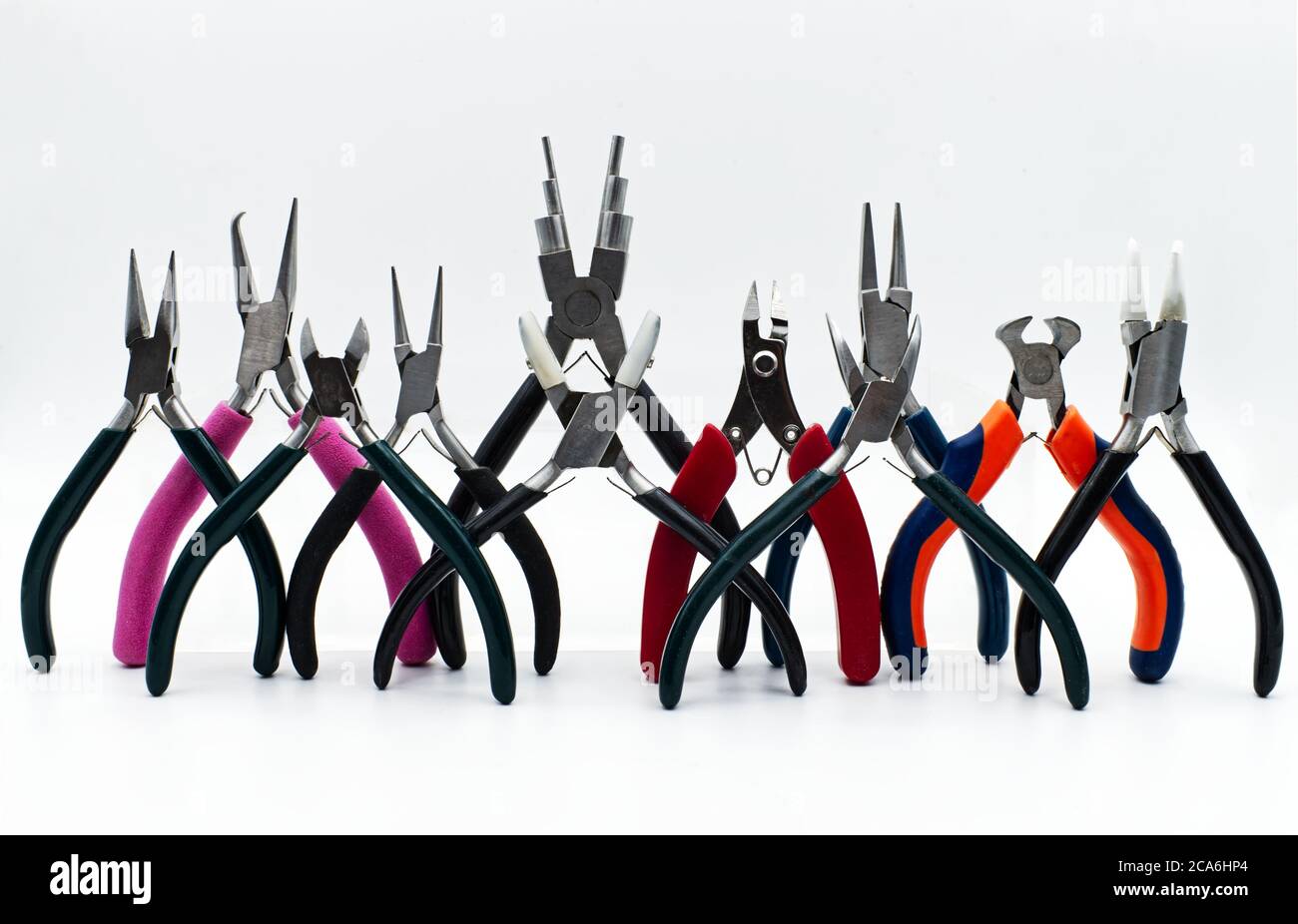 Pliers of different size. Beading work tool. Bead and jewelry making concept Stock Photo
