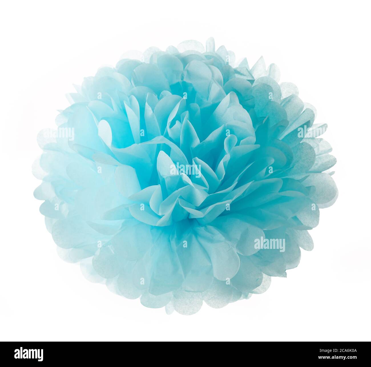 blue tissue pompom decor isolated on white background Stock Photo