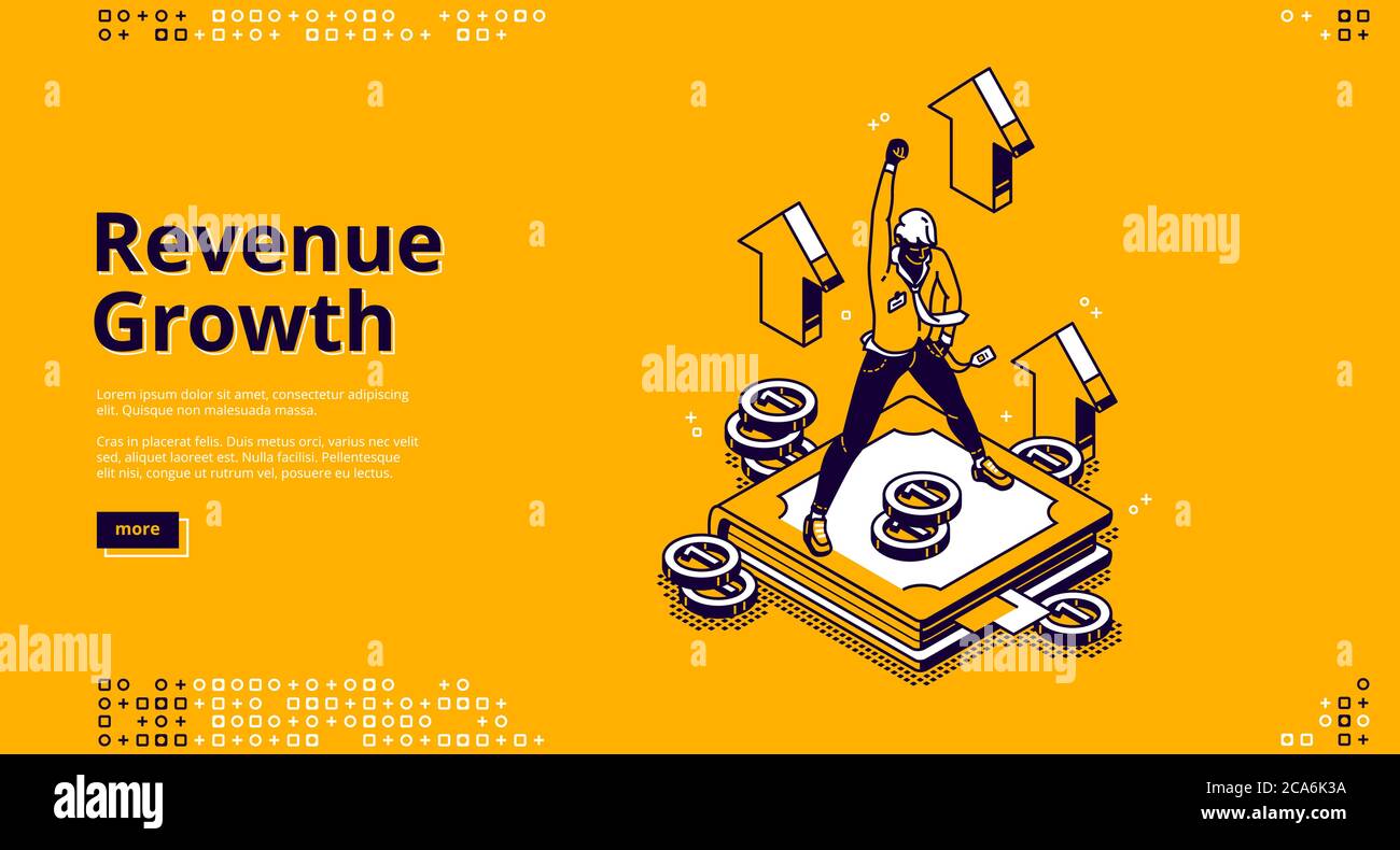 Revenue growth isometric landing page, high expense, financial fund