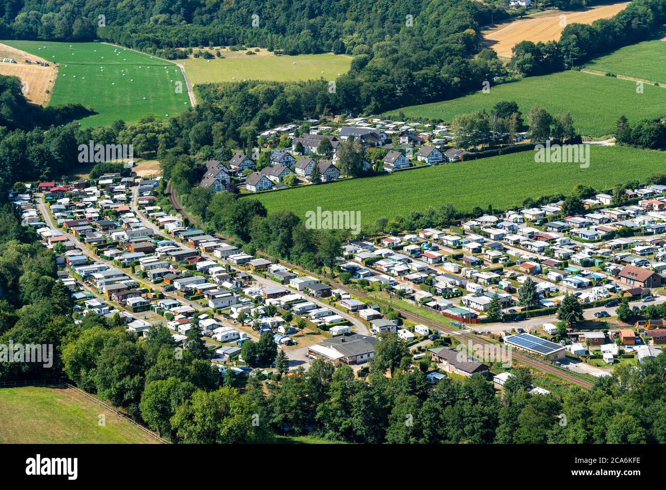 Camping Hetzingen, camp ground in the back, camping Hetzinger Hof, in the  Rur-Eifel, near the town of Nideggen, NRW, Germany Stock Photo - Alamy