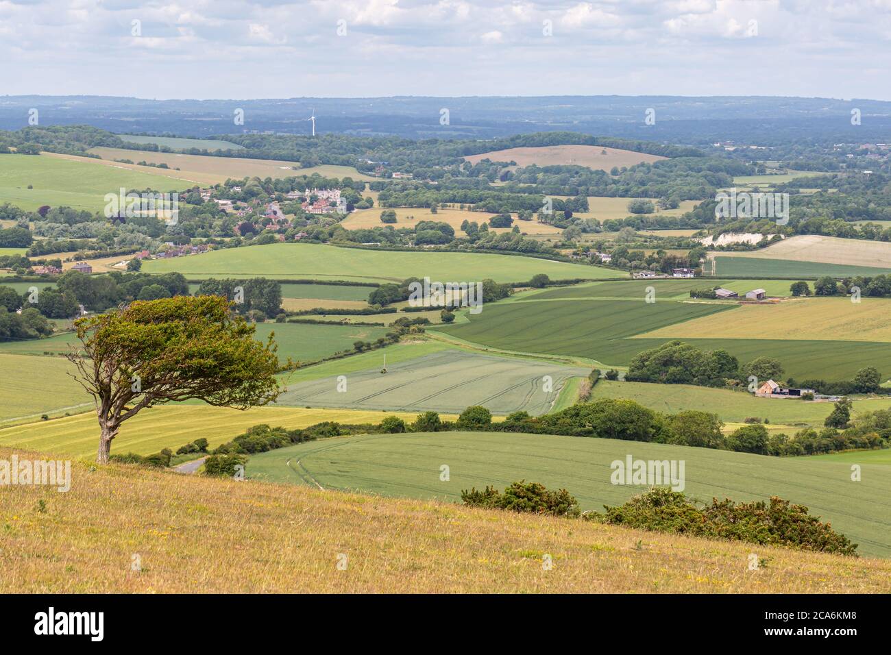 Looking out over a South Downs landscape from Firle Beacon in Sussex Stock Photo