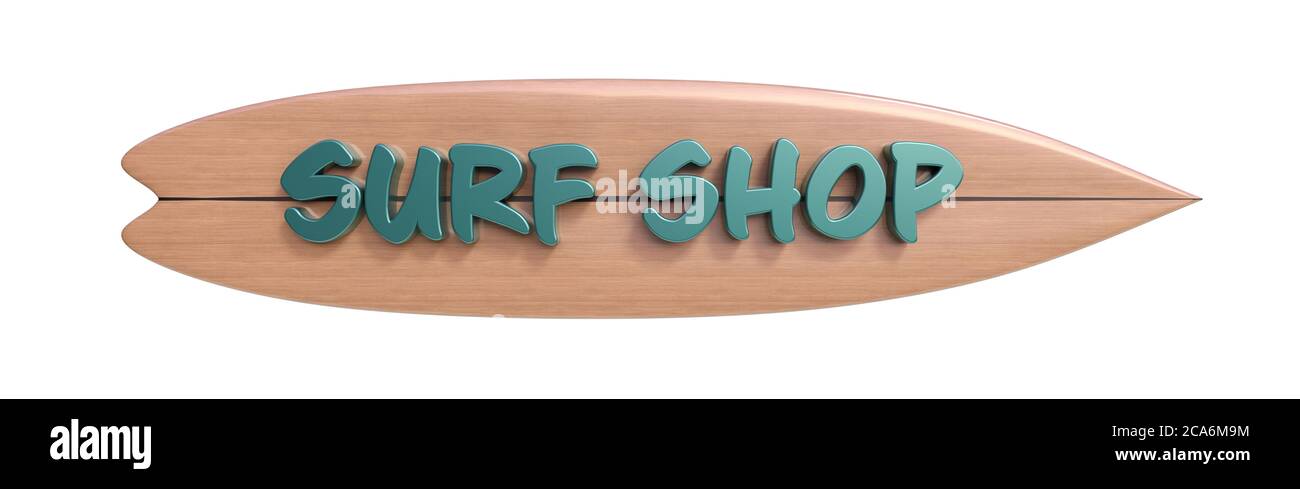surf shop text on surf board 3D rendering Stock Photo