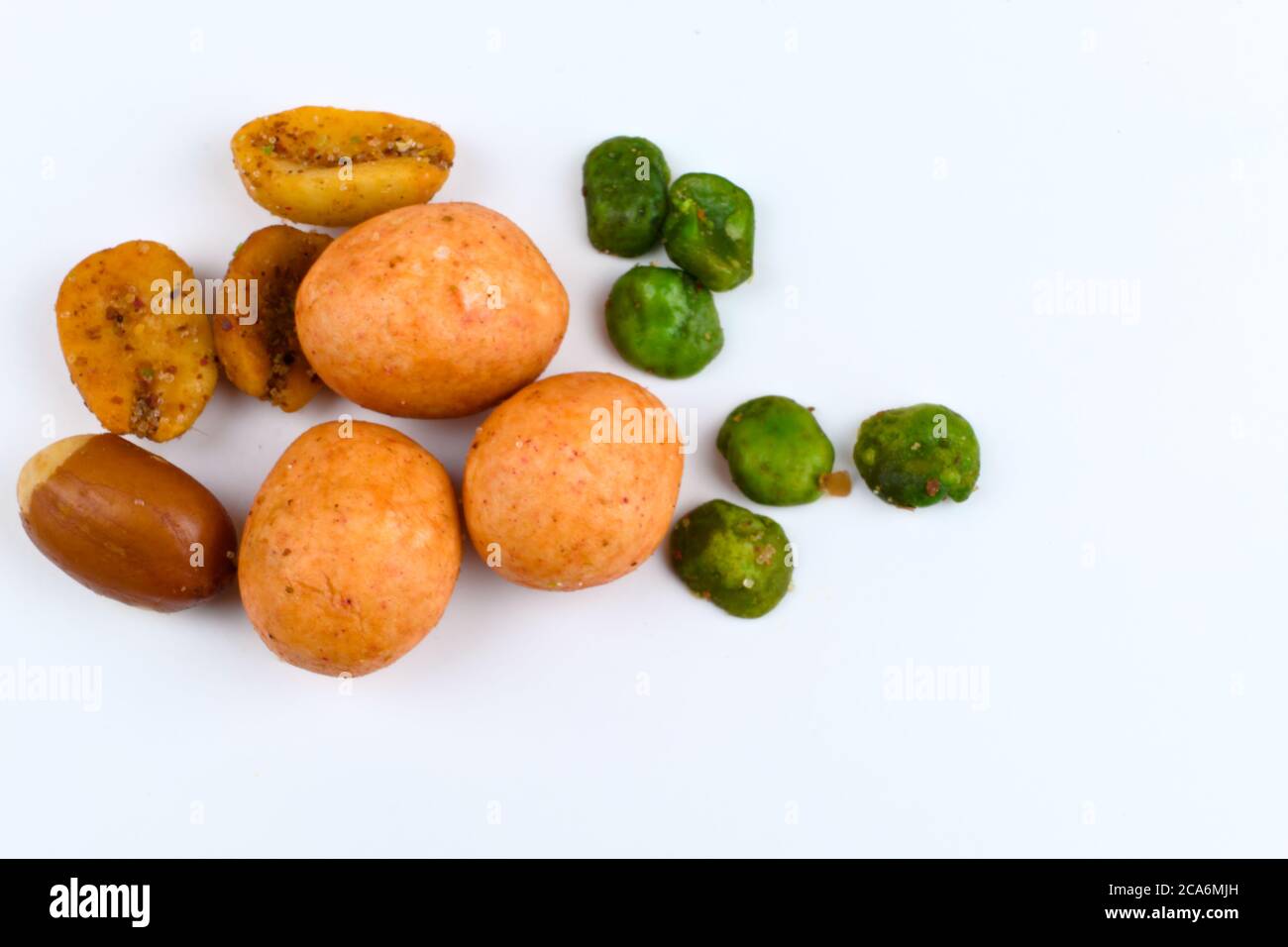 Closeup a Mexican mixed snack food composed of peanuts, Peas, Cracker