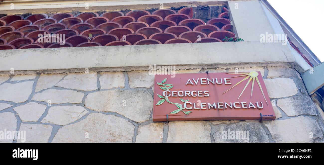 poetry avenue plaque in street of old French Riviera village of Vallauris Stock Photo