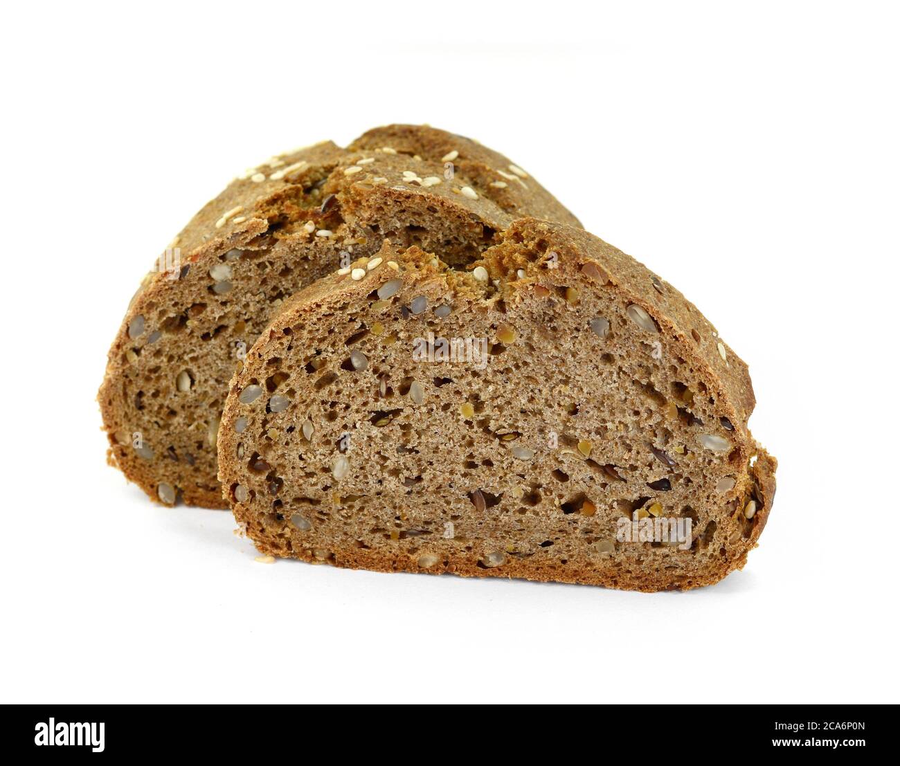 slices of black bread with pumpkin seed and sesame isolated on white ...