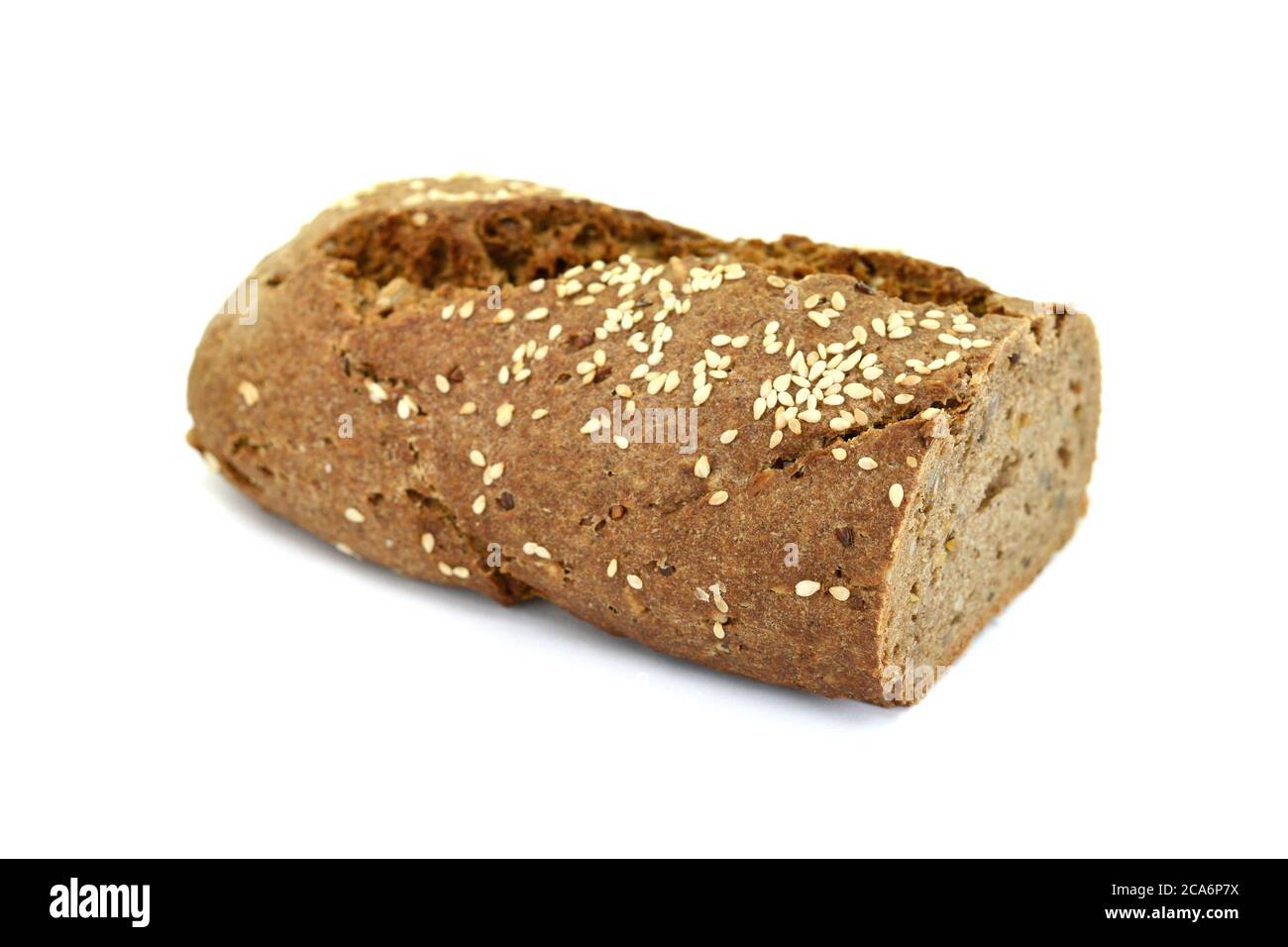 slices of black bread with pumpkin seed and sesame isolated on white ...
