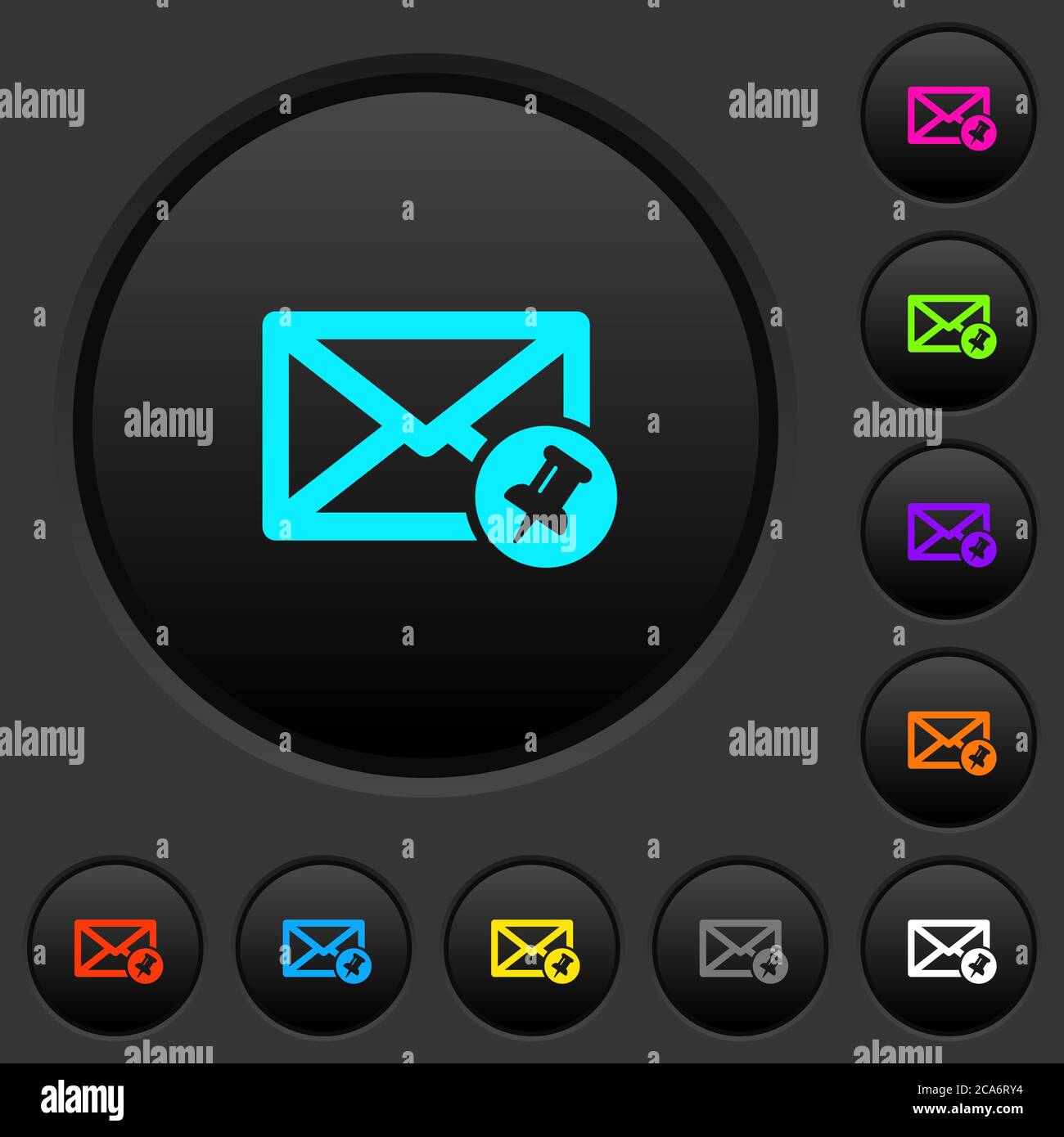Pin mail dark push buttons with vivid color icons on dark grey ...