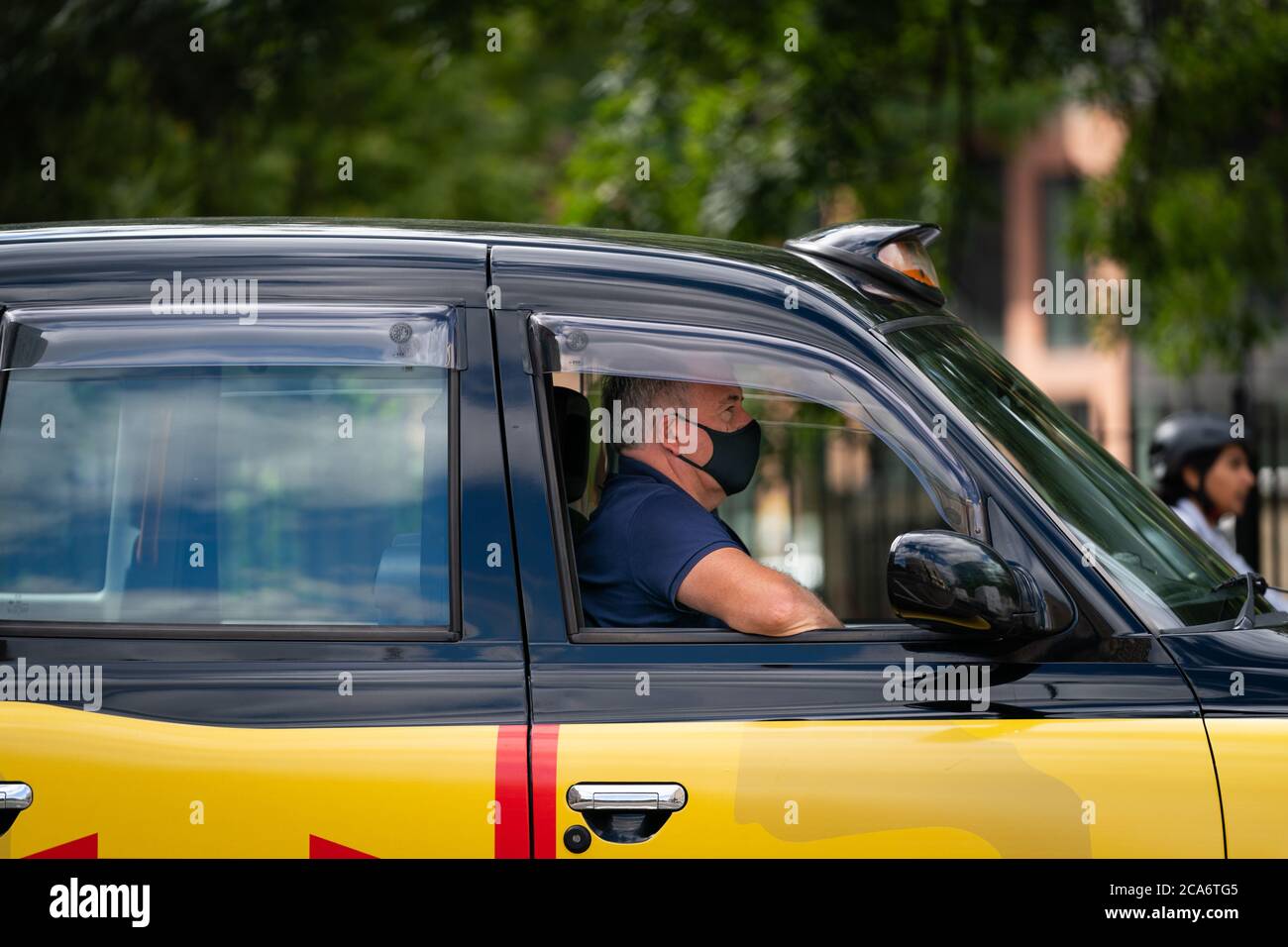 LONDON, ENGLAND JULY 28, 2020 Traditional London black taxi cab with
