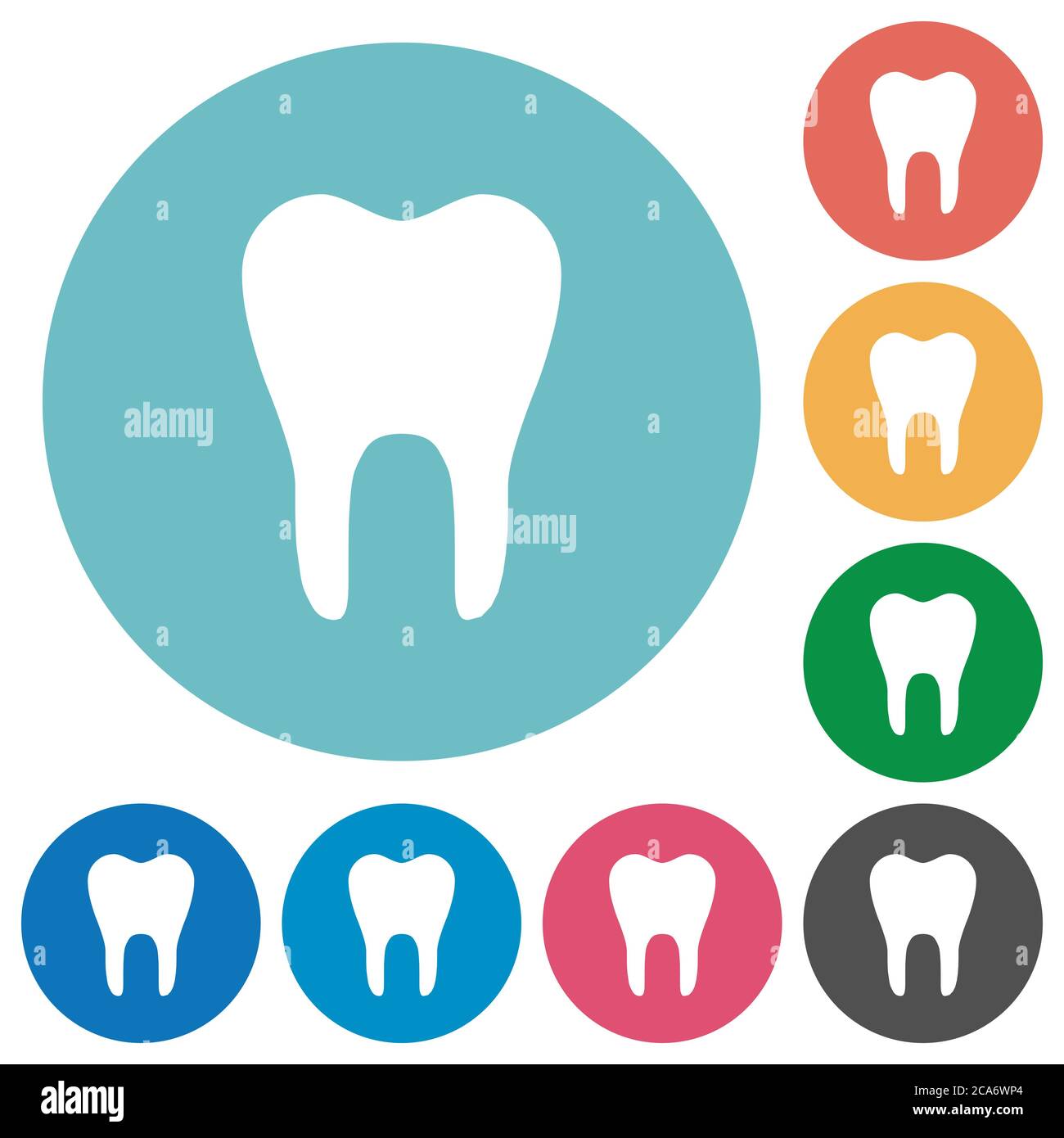Single tooth flat white icons on round color backgrounds Stock Vector ...