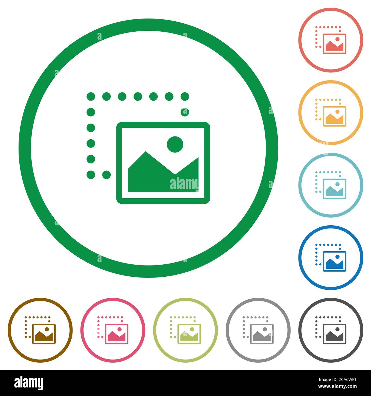 Drag image to bottom right flat color icons in round outlines on white ...