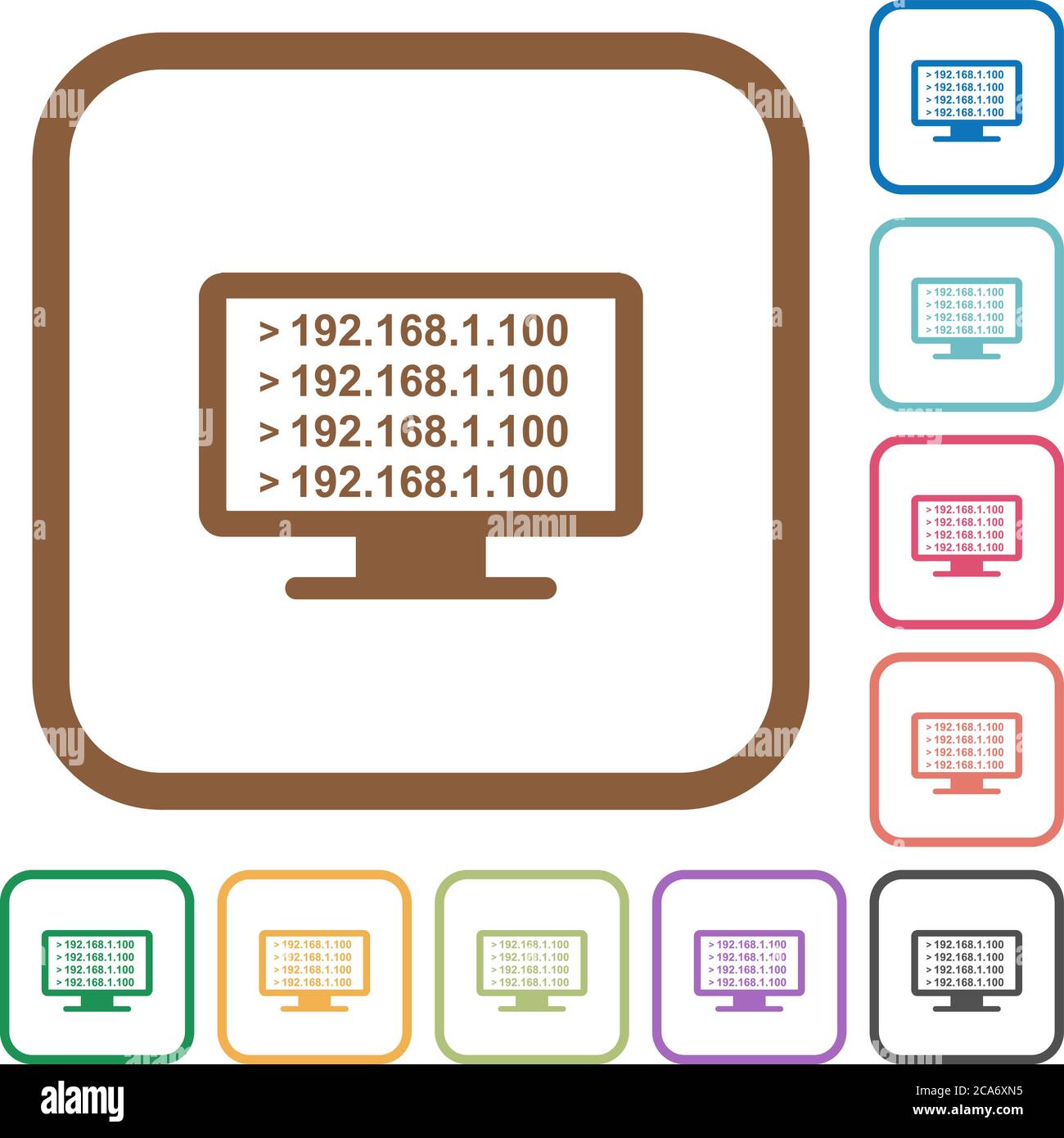Ping remote computer simple icons in color rounded square frames on white background Stock Vector